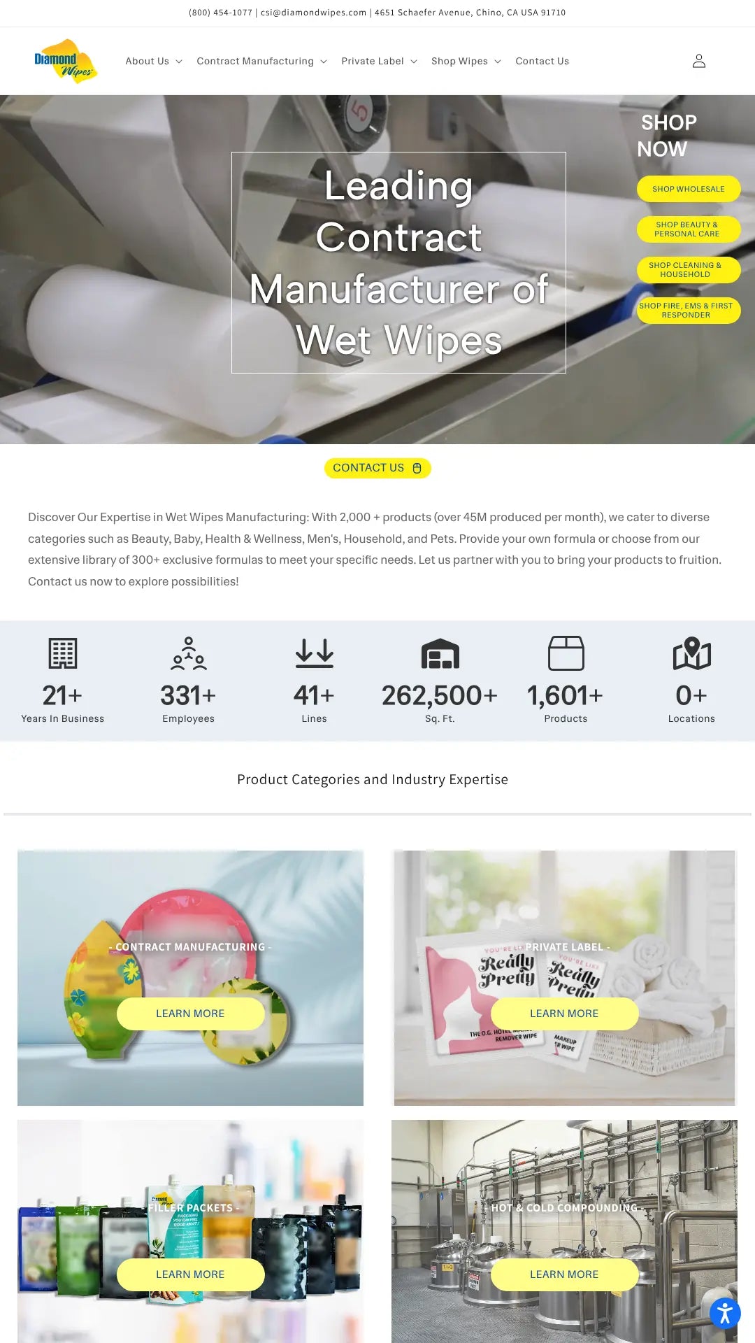 Screenshot: the Diamond Wipes International, Inc. website.