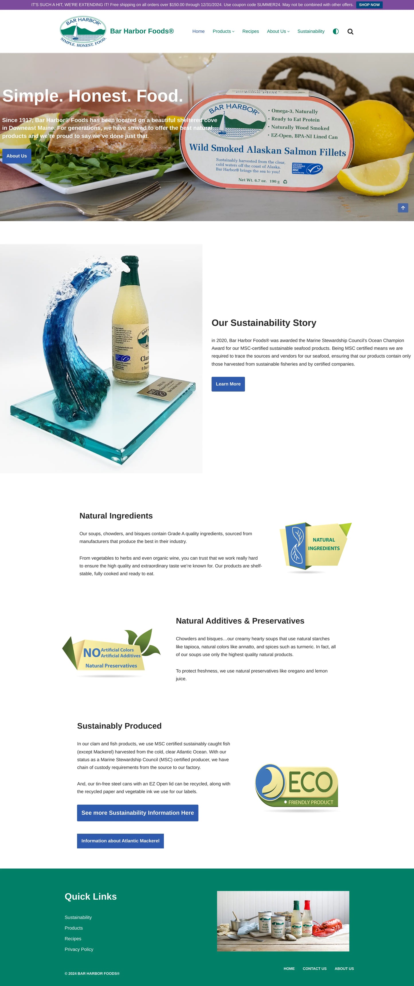 Screenshot: the Bar Harbor Foods website.
