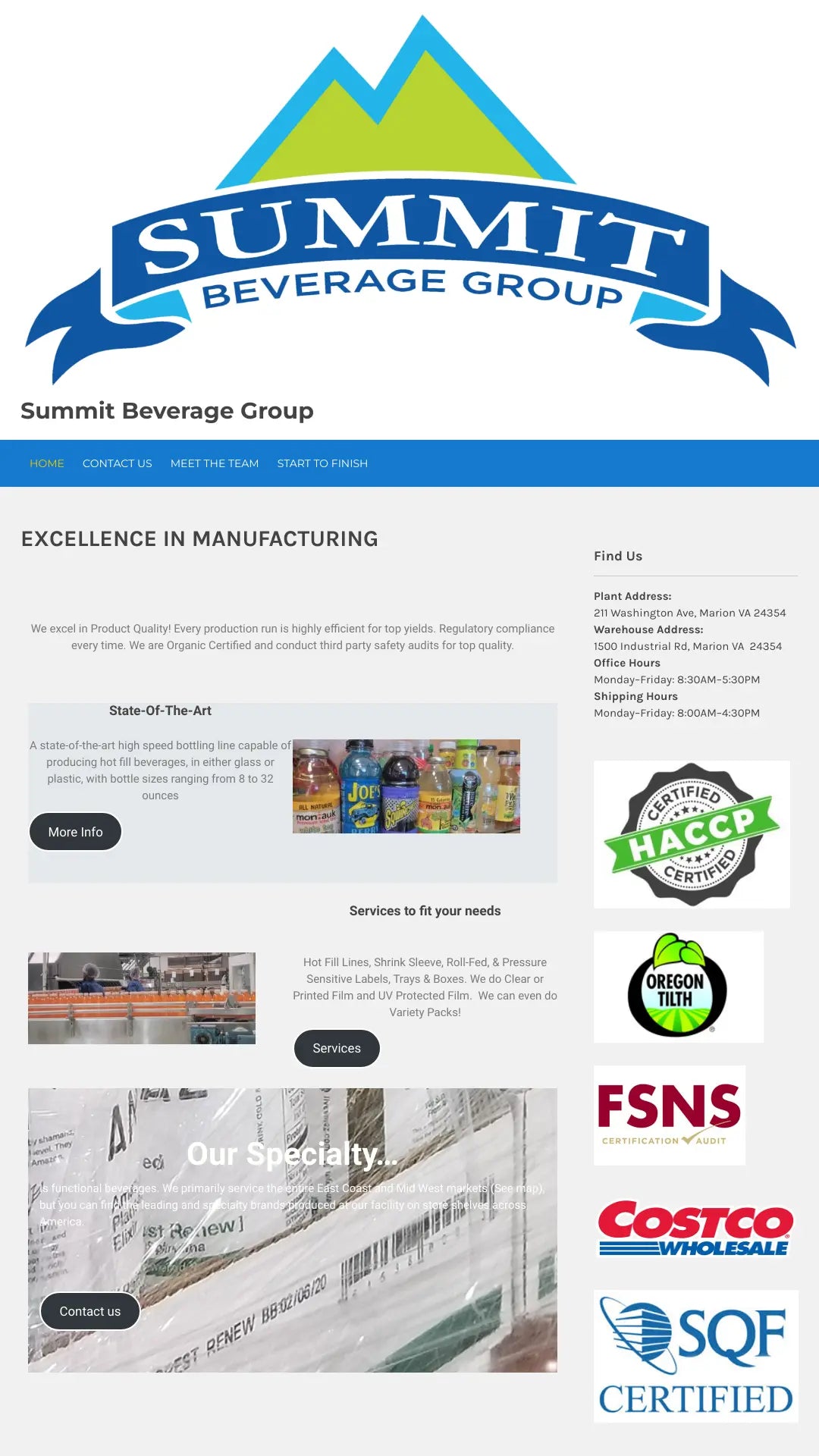 Screenshot: the Summit Beverage Group website.
