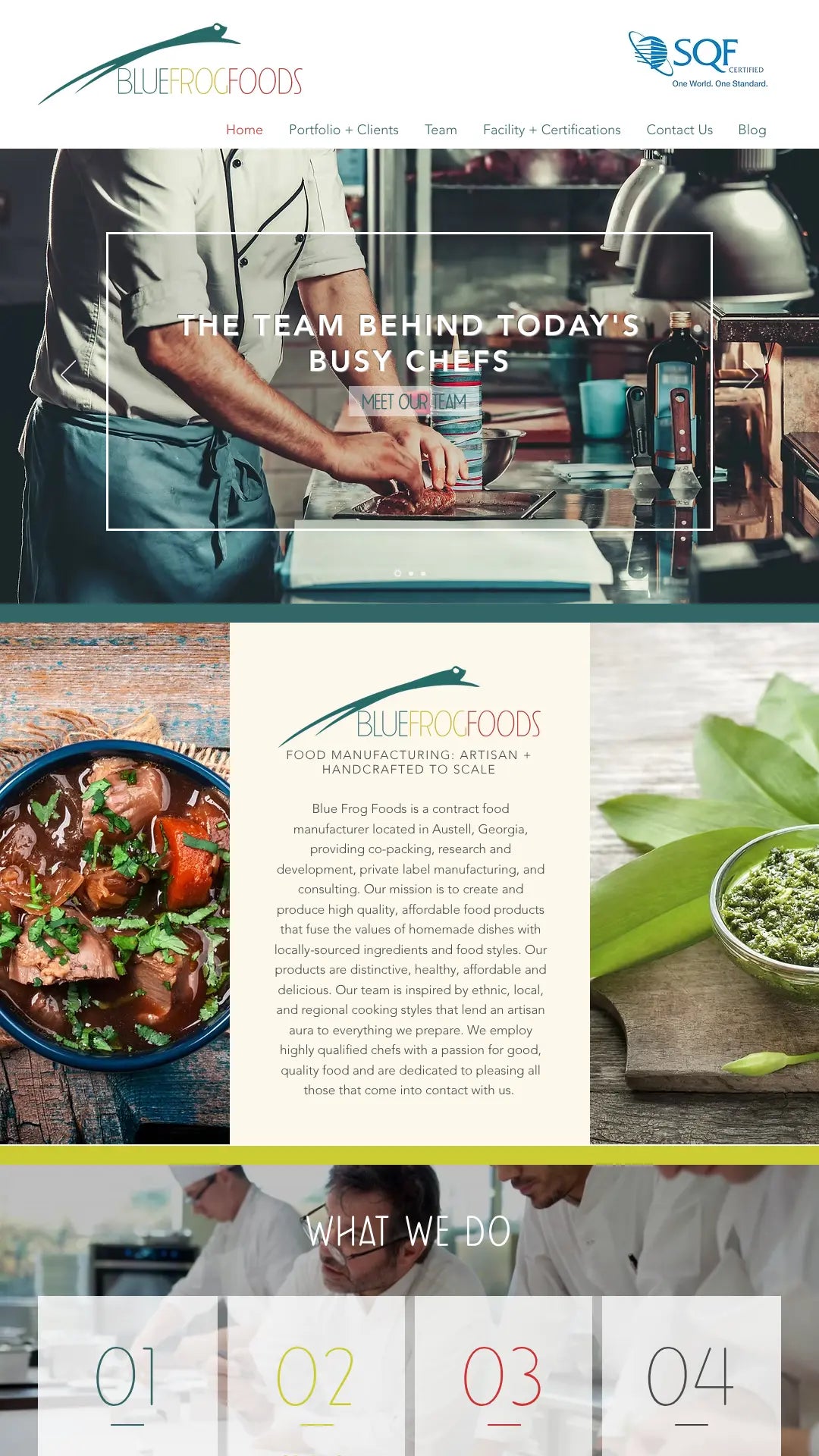 Screenshot: the Blue Frog Foods website.