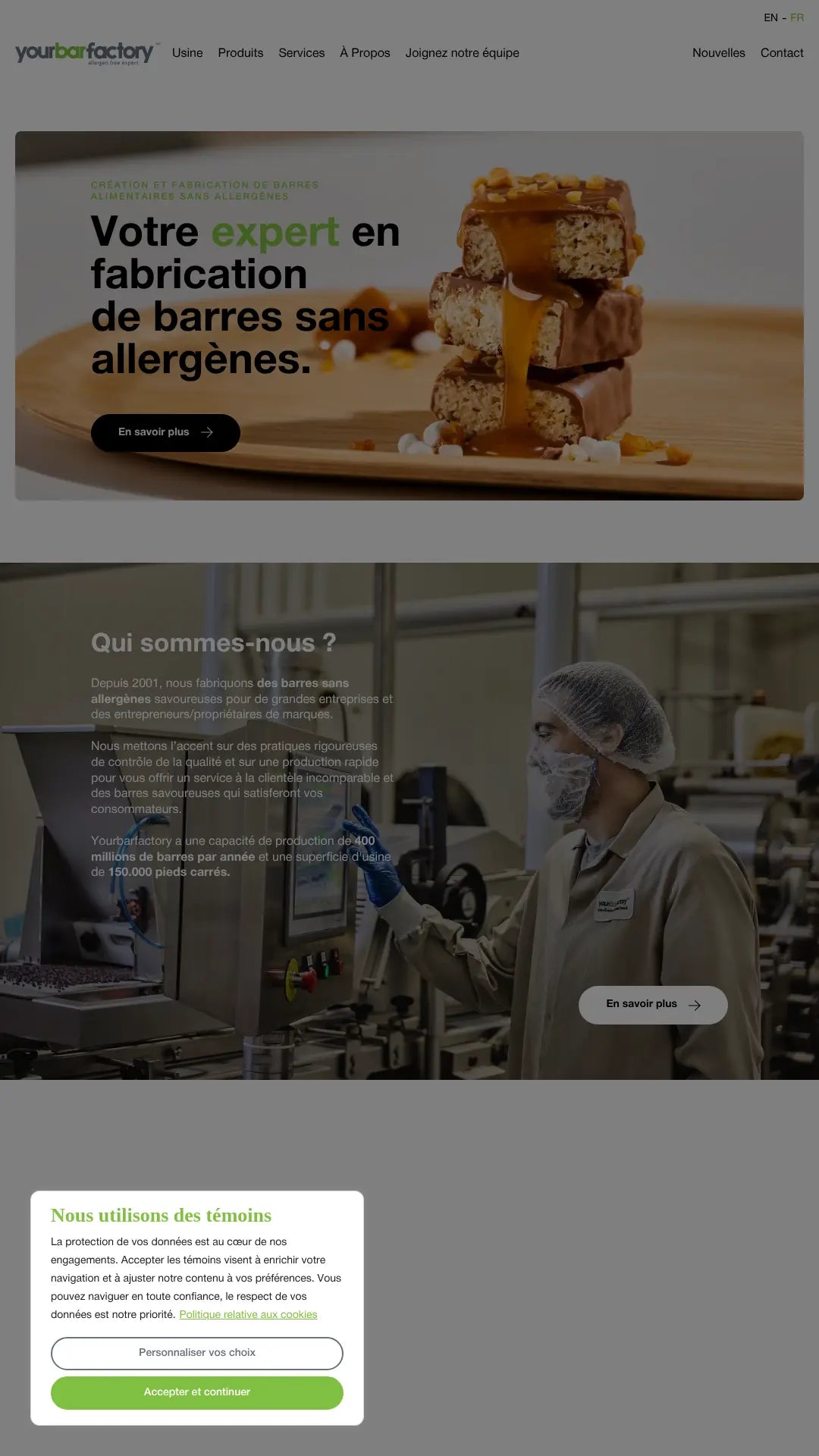 Screenshot: the Yourbarfactory website.