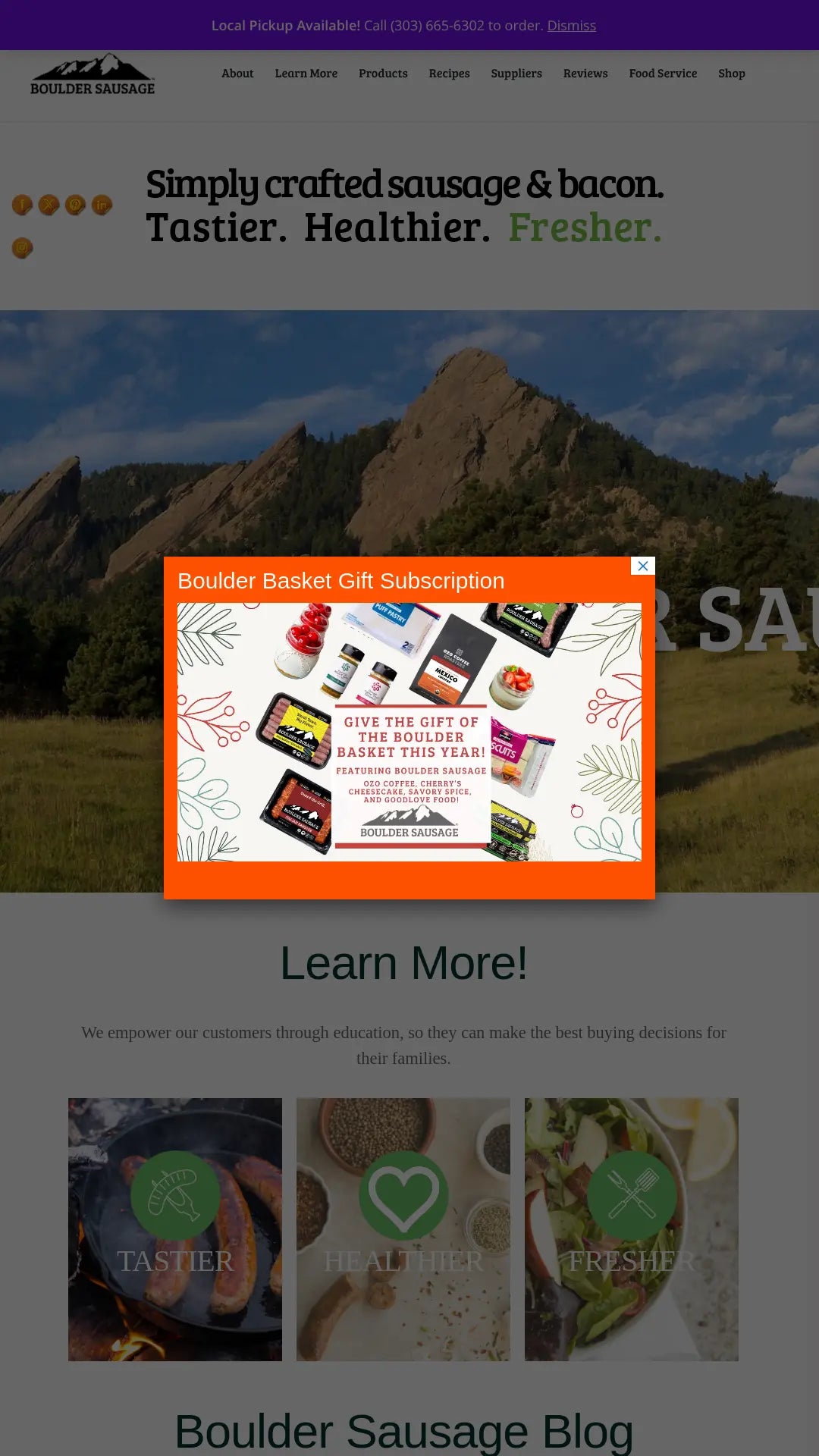 Screenshot: the Boulder Sausage website.