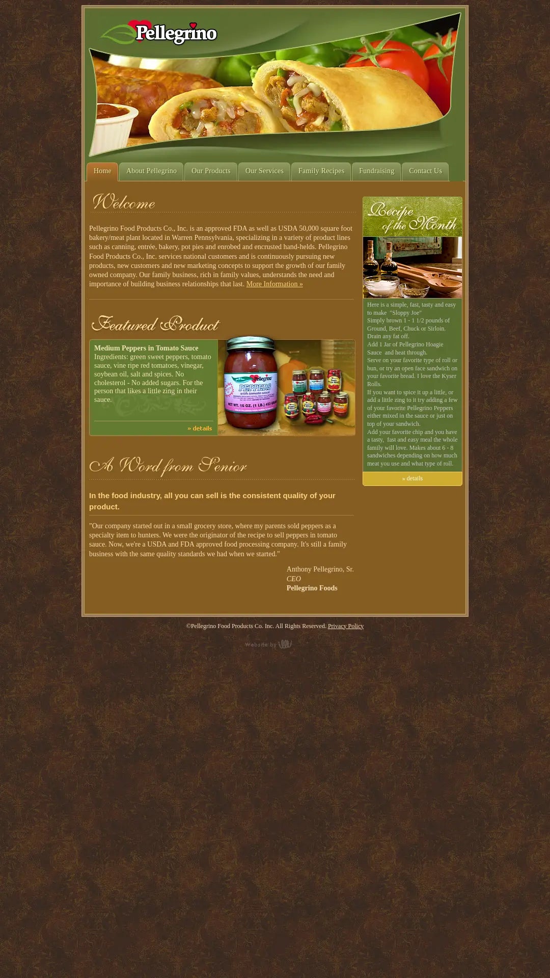 Screenshot: the Pellegrino Foods website.