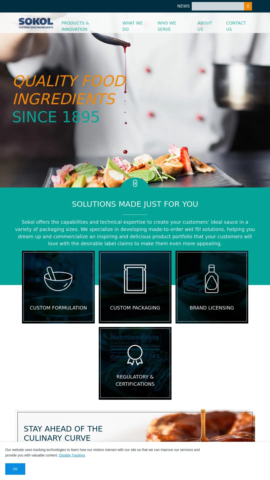 Screenshot: the Sokol Custom Foods website.