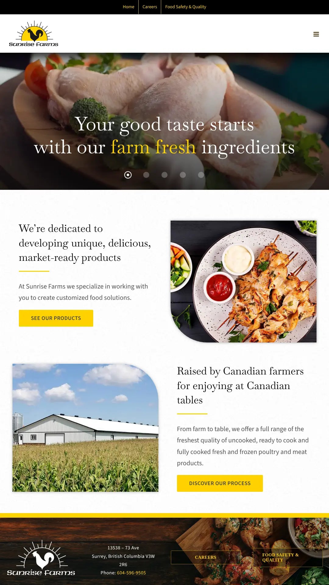 Screenshot: the Sunrise Farms website.