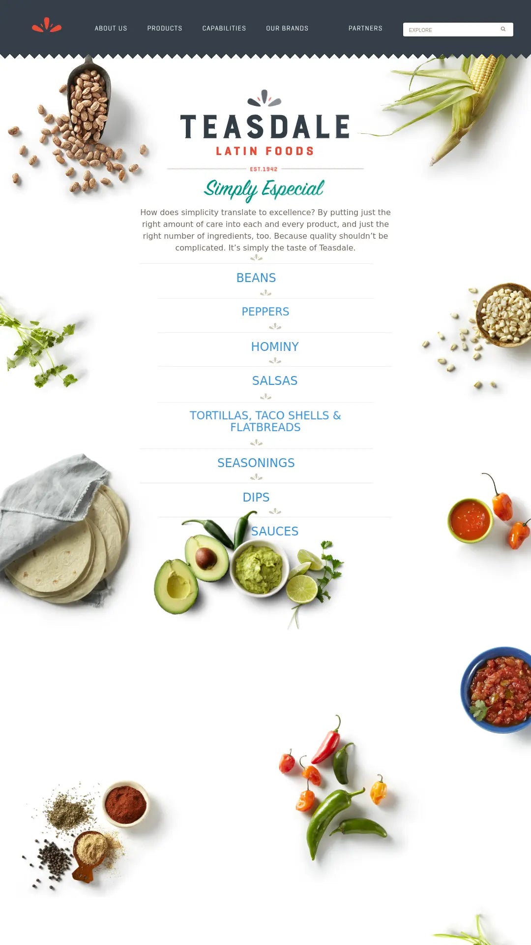 Screenshot: the Teasdale Latin Foods website.