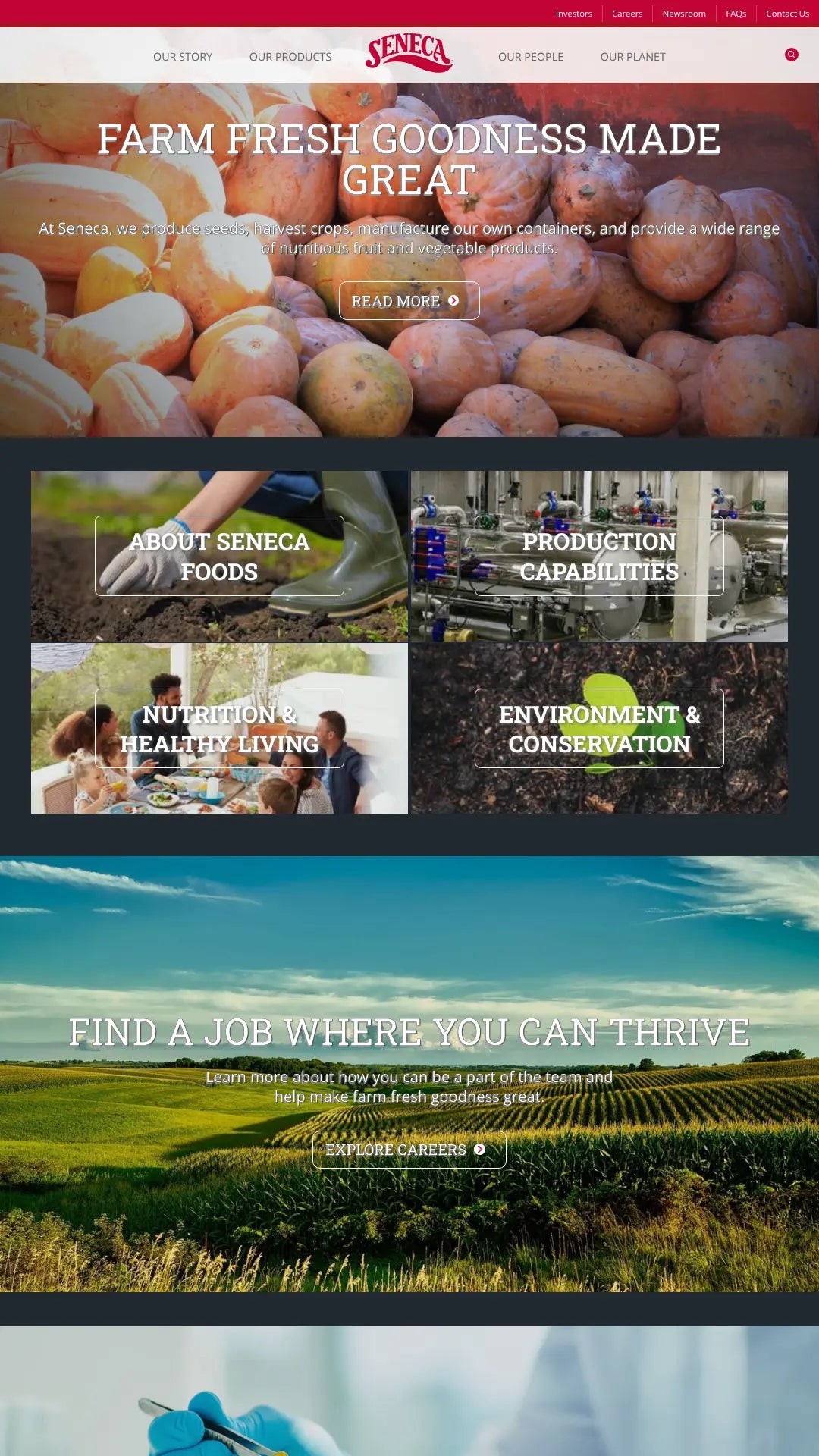 Screenshot: the Seneca Foods Corporation website.