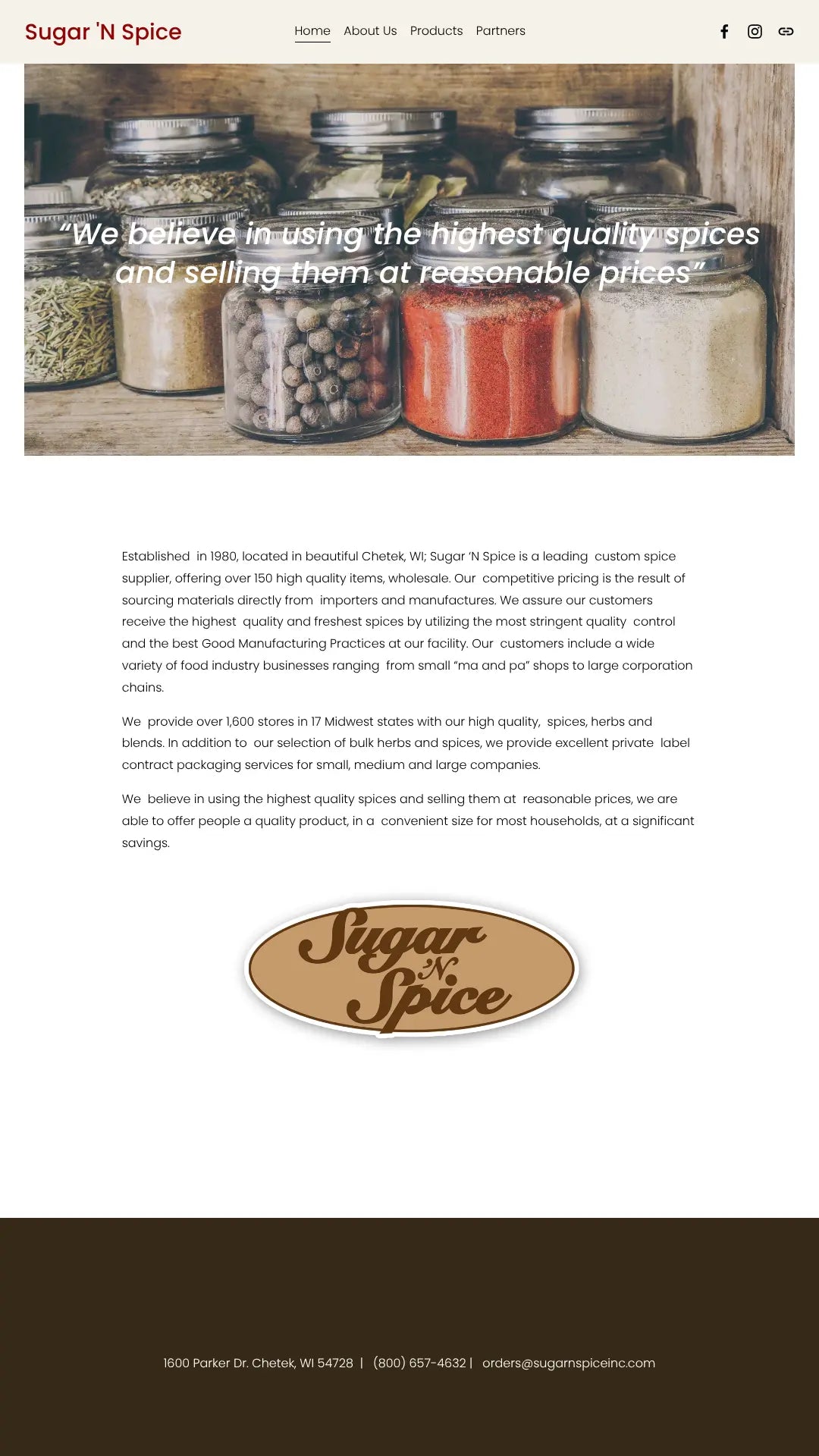 Screenshot: the Sugar N Spice website.