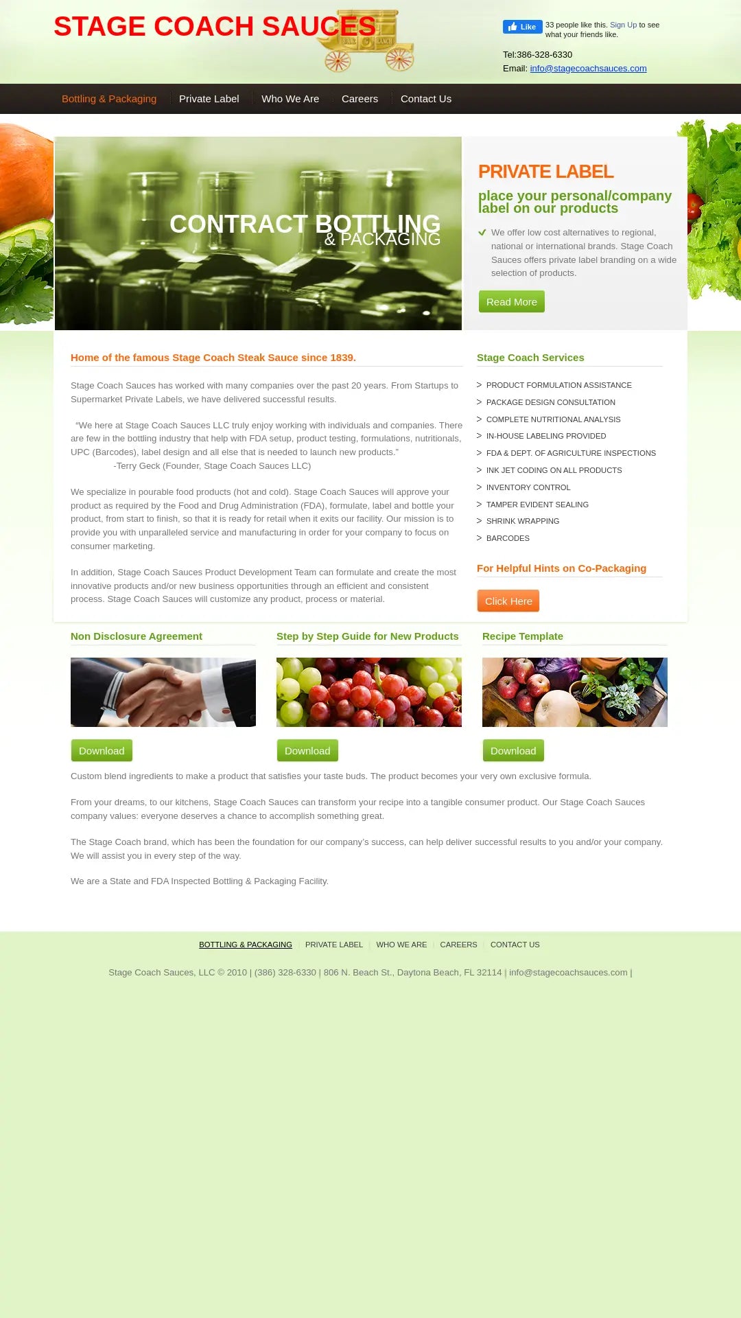 Screenshot: the Stagecoach Sauces website.