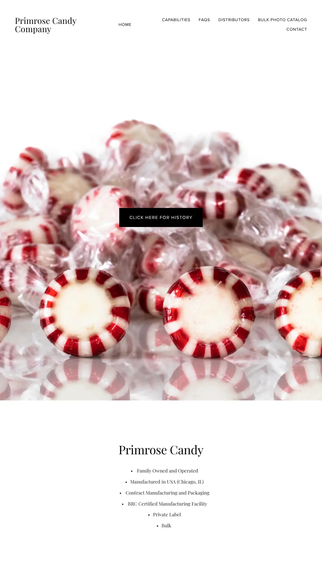 Screenshot: the Primrose Candy Company website.
