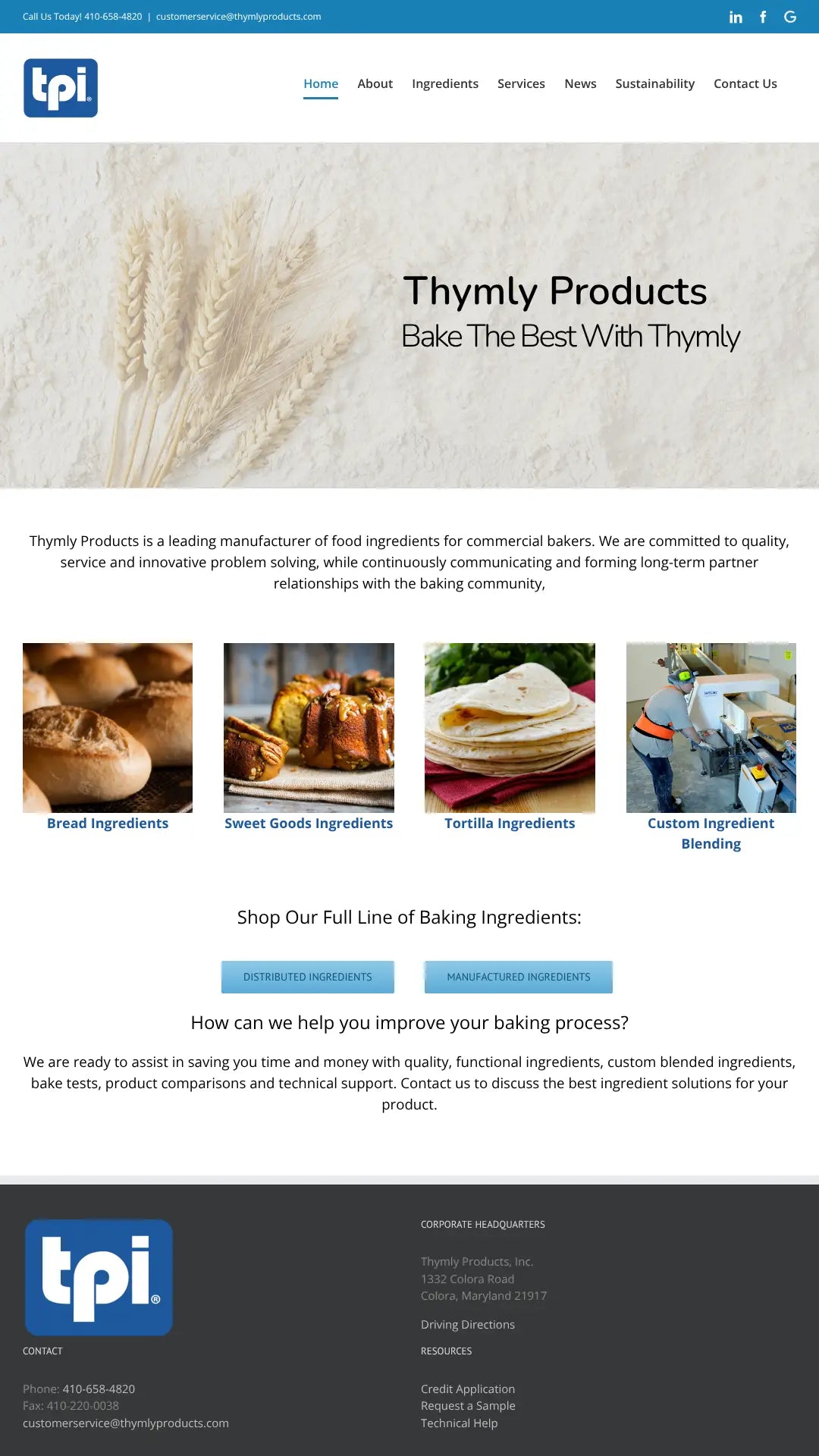 Screenshot: the Thymly Products website.