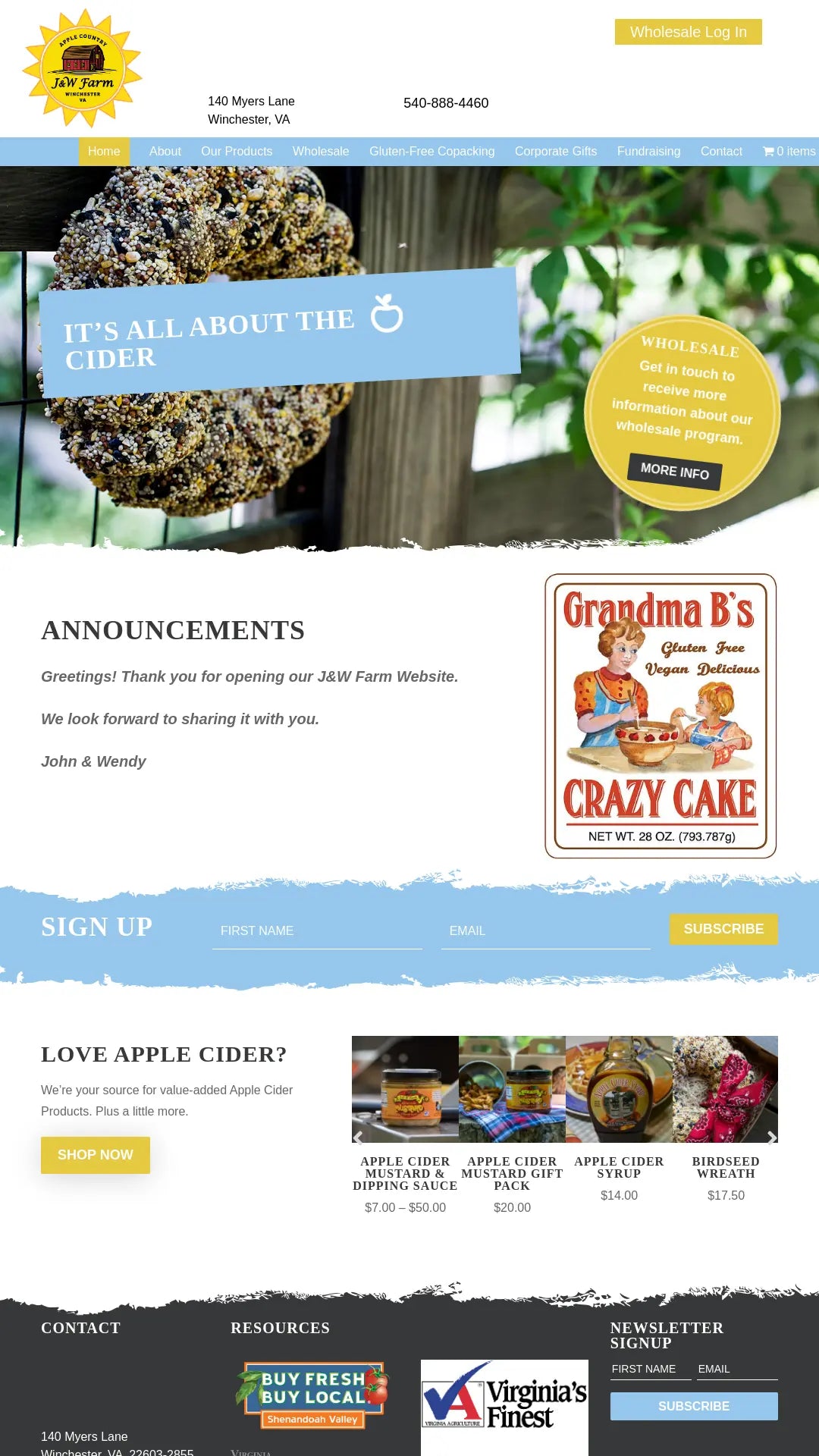 Screenshot: the J & W Farm website.
