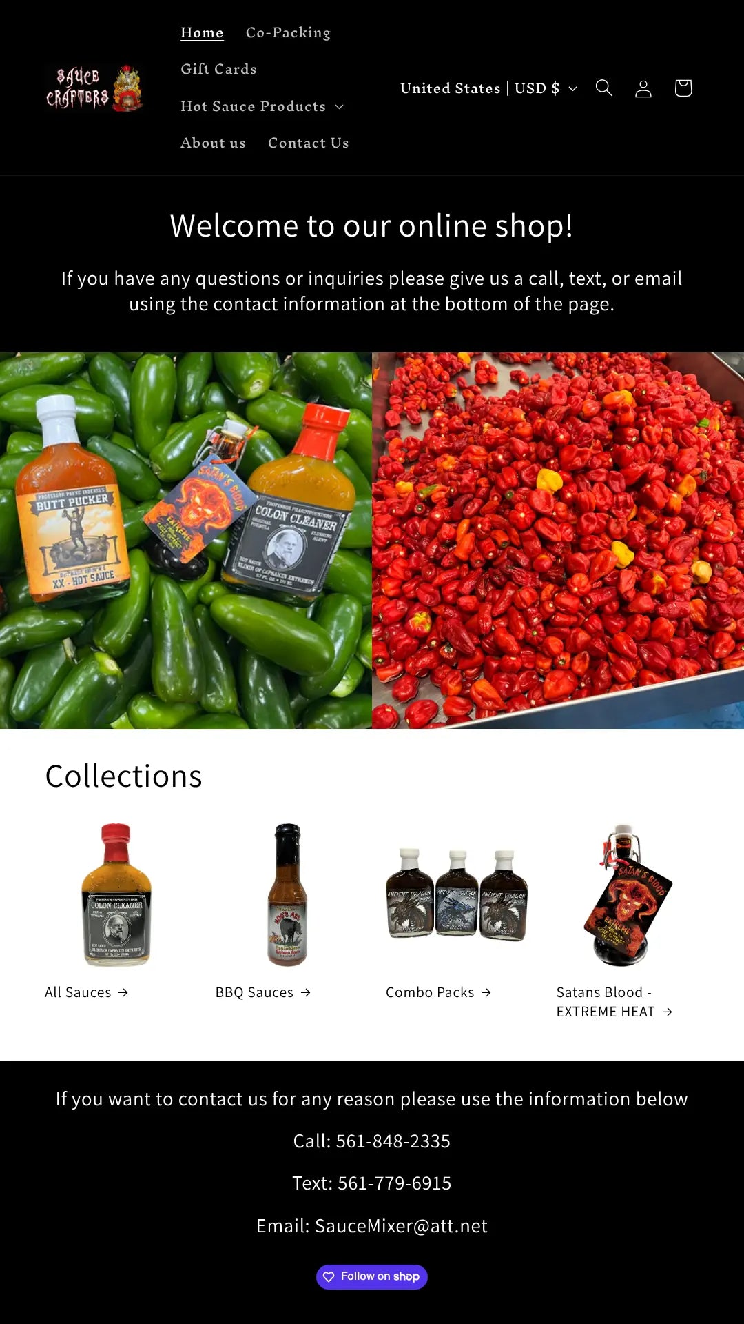 Screenshot: the Sauce Crafters website.