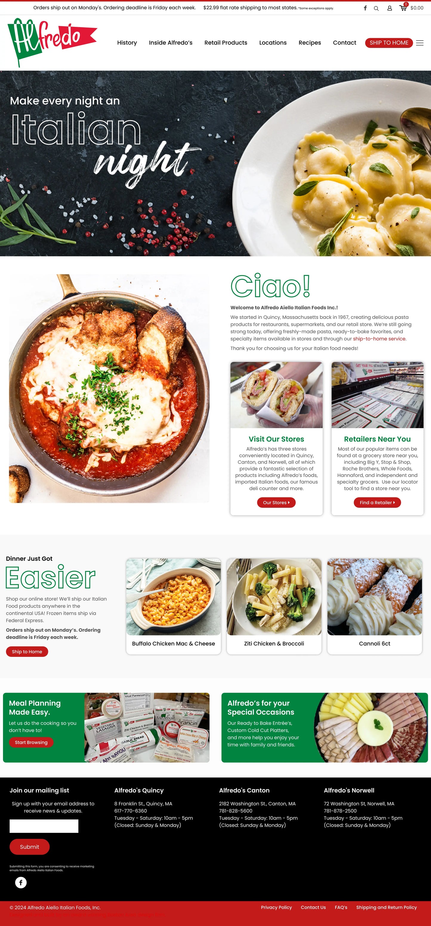 Screenshot: the Alfredo's Italian Foods website.