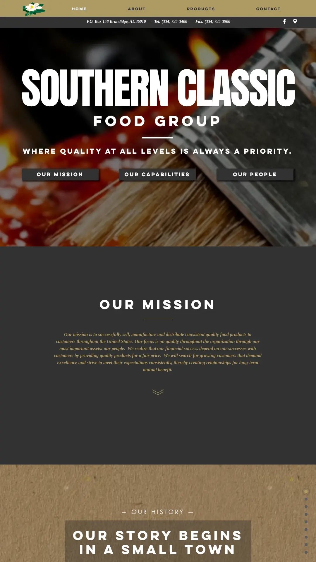 Screenshot: the Southern Classic Food Group website.