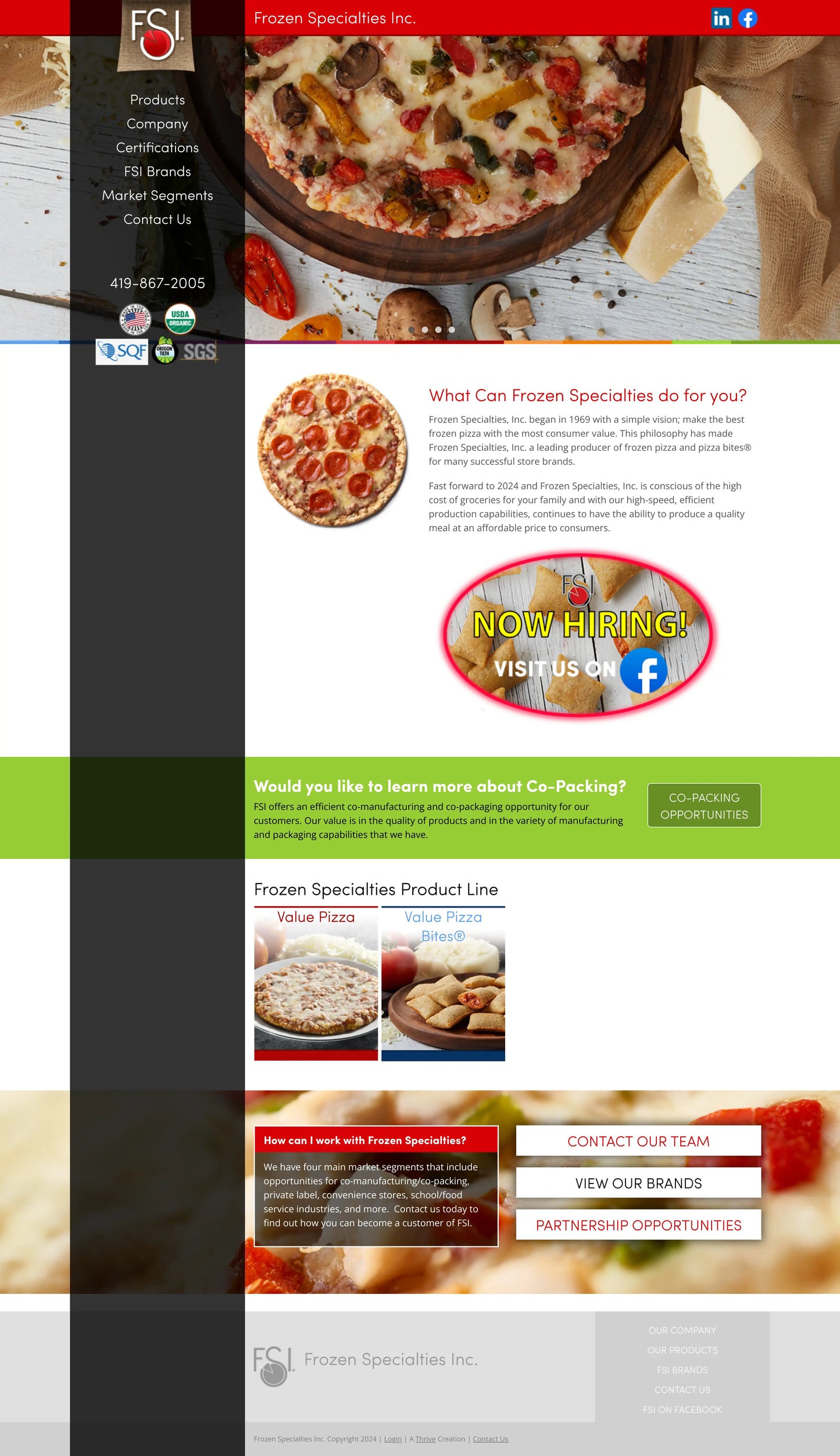 Screenshot: the Frozen Specialties website.