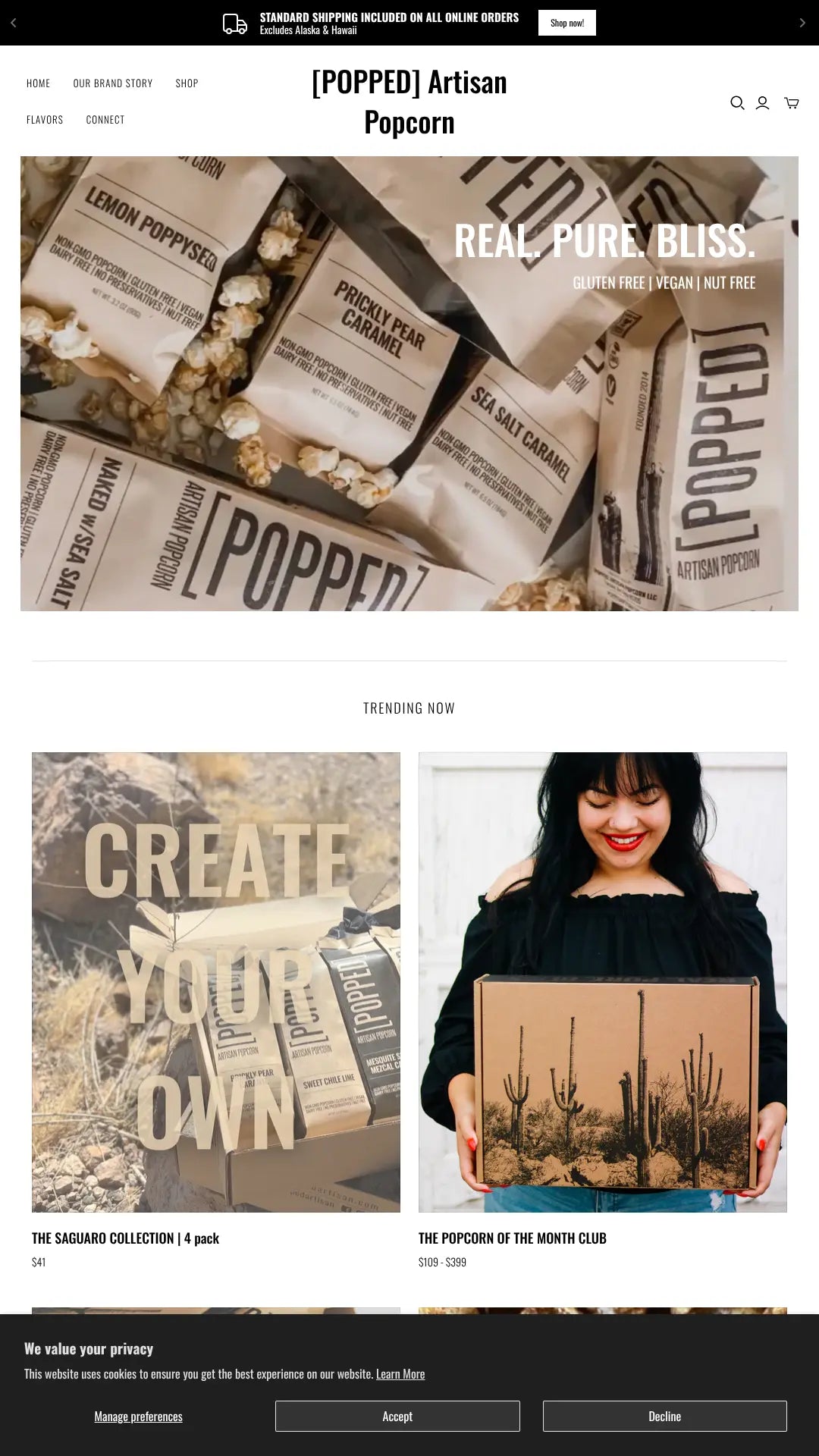 Screenshot: the Popped Artisan Popcorn website.