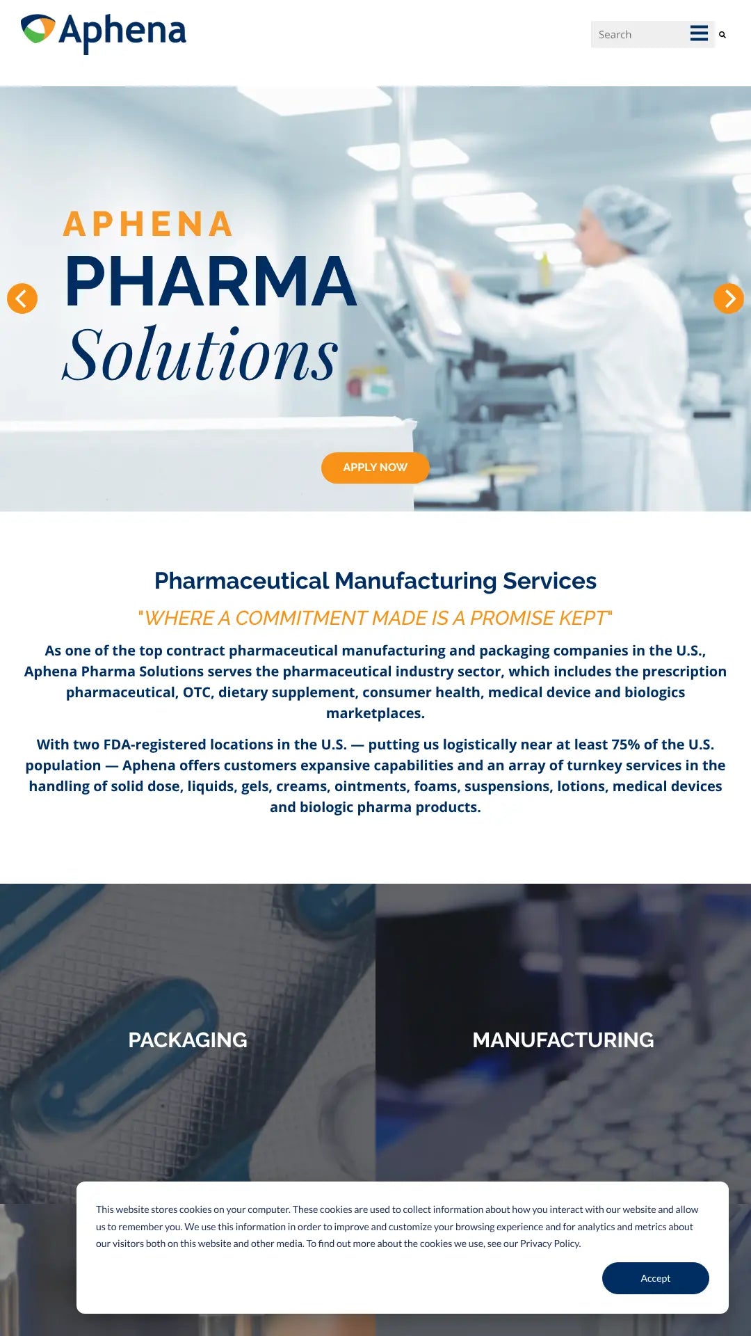 Screenshot: the Aphena Pharma Solutions website.