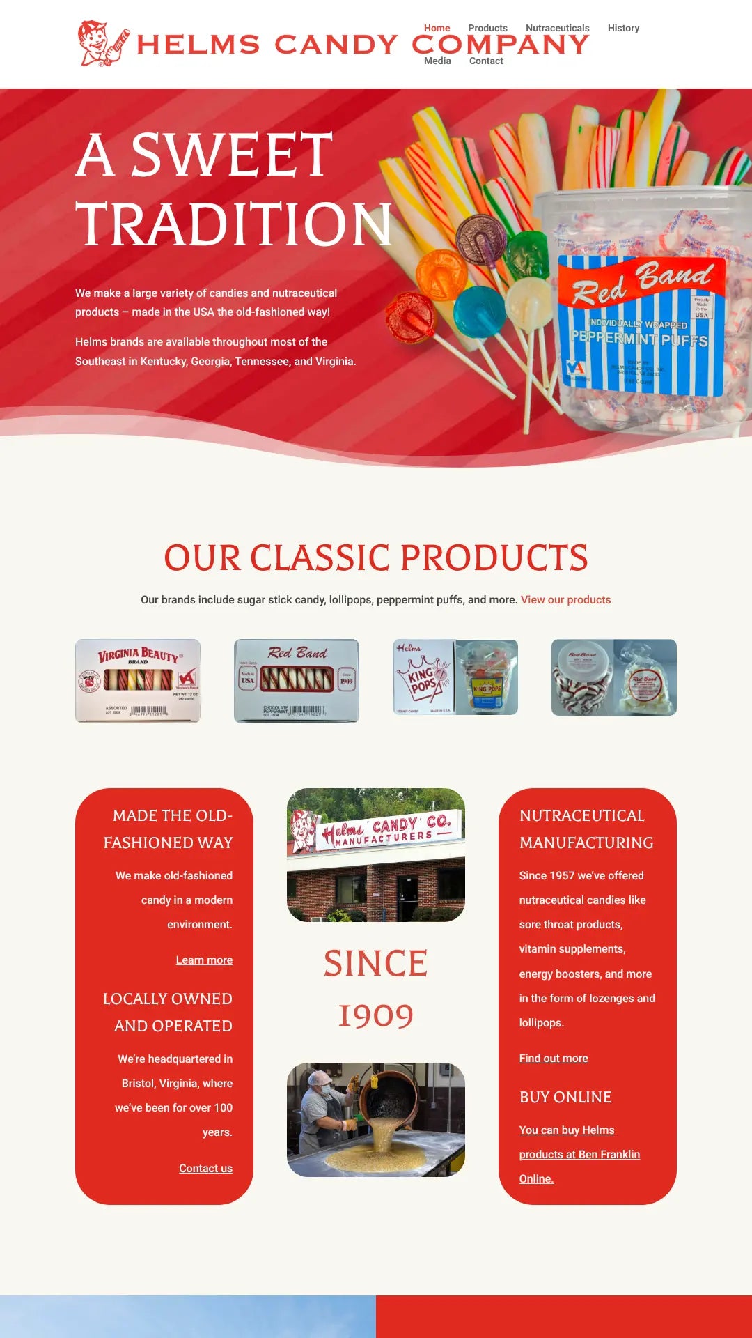 Screenshot: the Helm's Candy website.