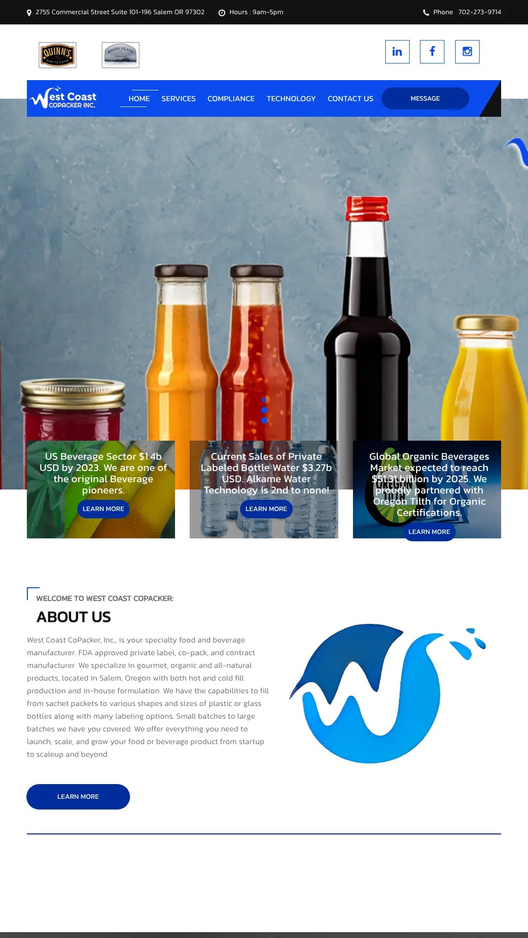 Screenshot: the West Coast Co-Packer website.