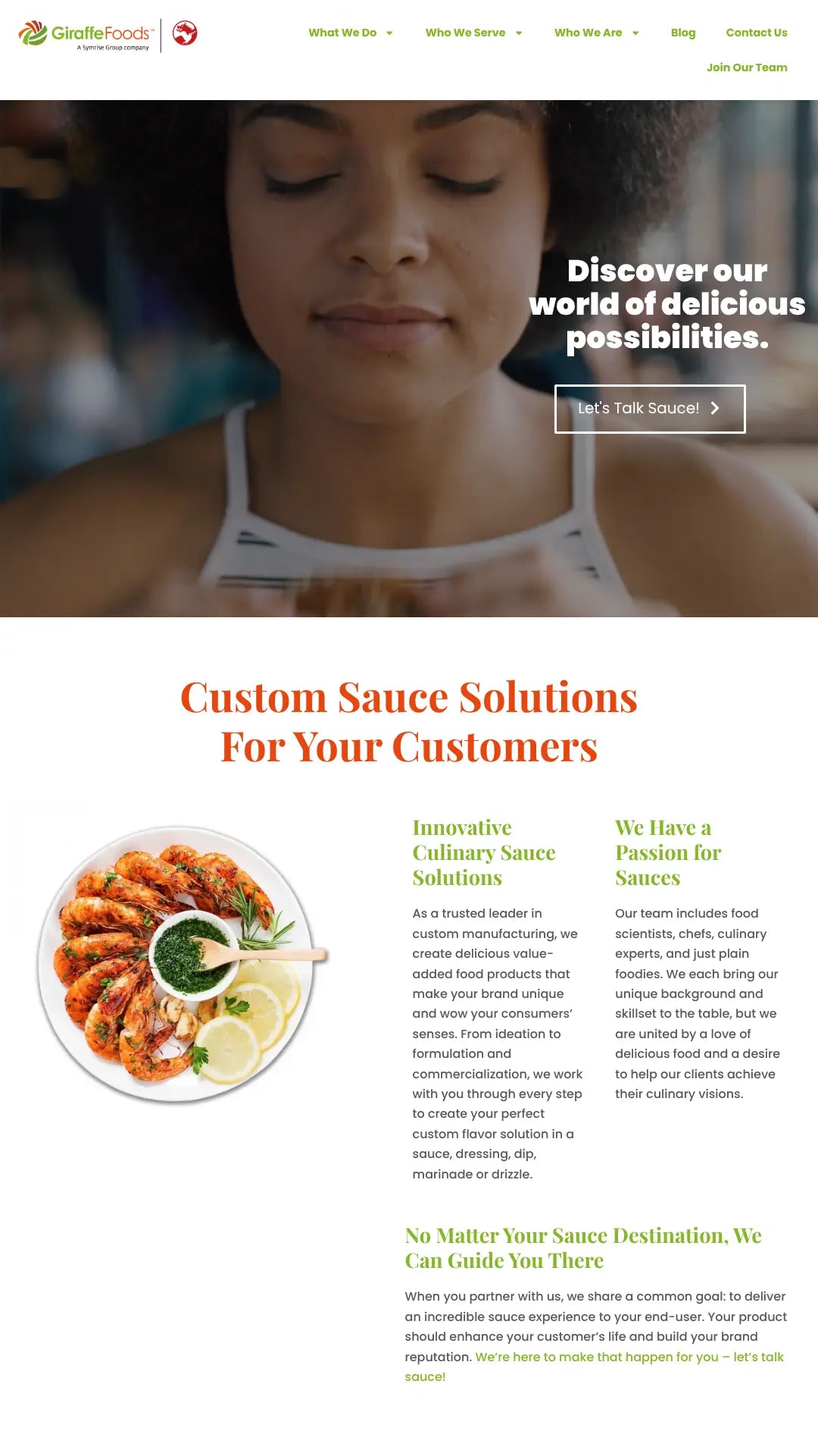 Screenshot: the Giraffe Foods website.