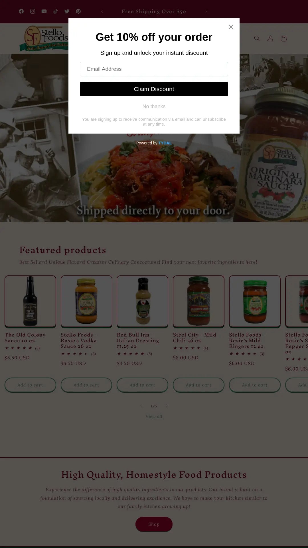 Screenshot: the Stello Foods website.