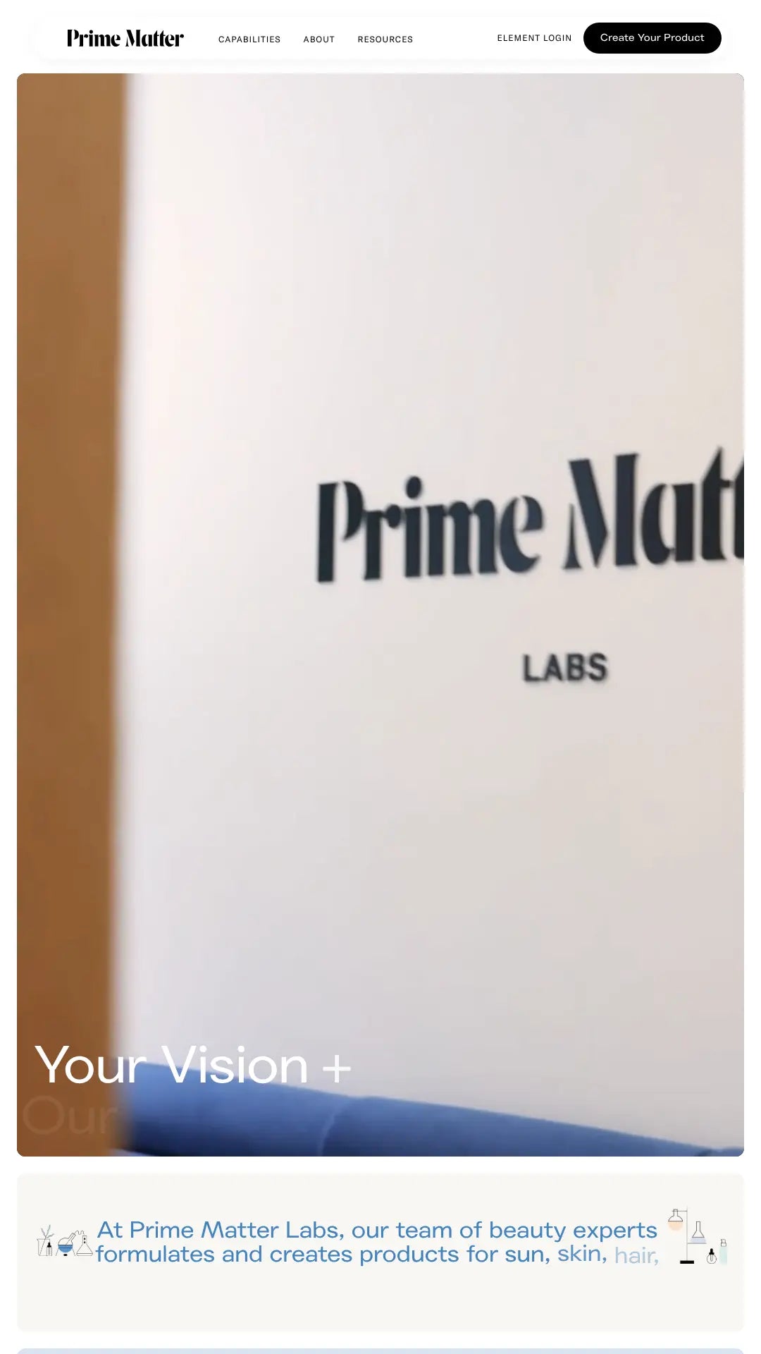 Screenshot: the Prime Matter Labs website.