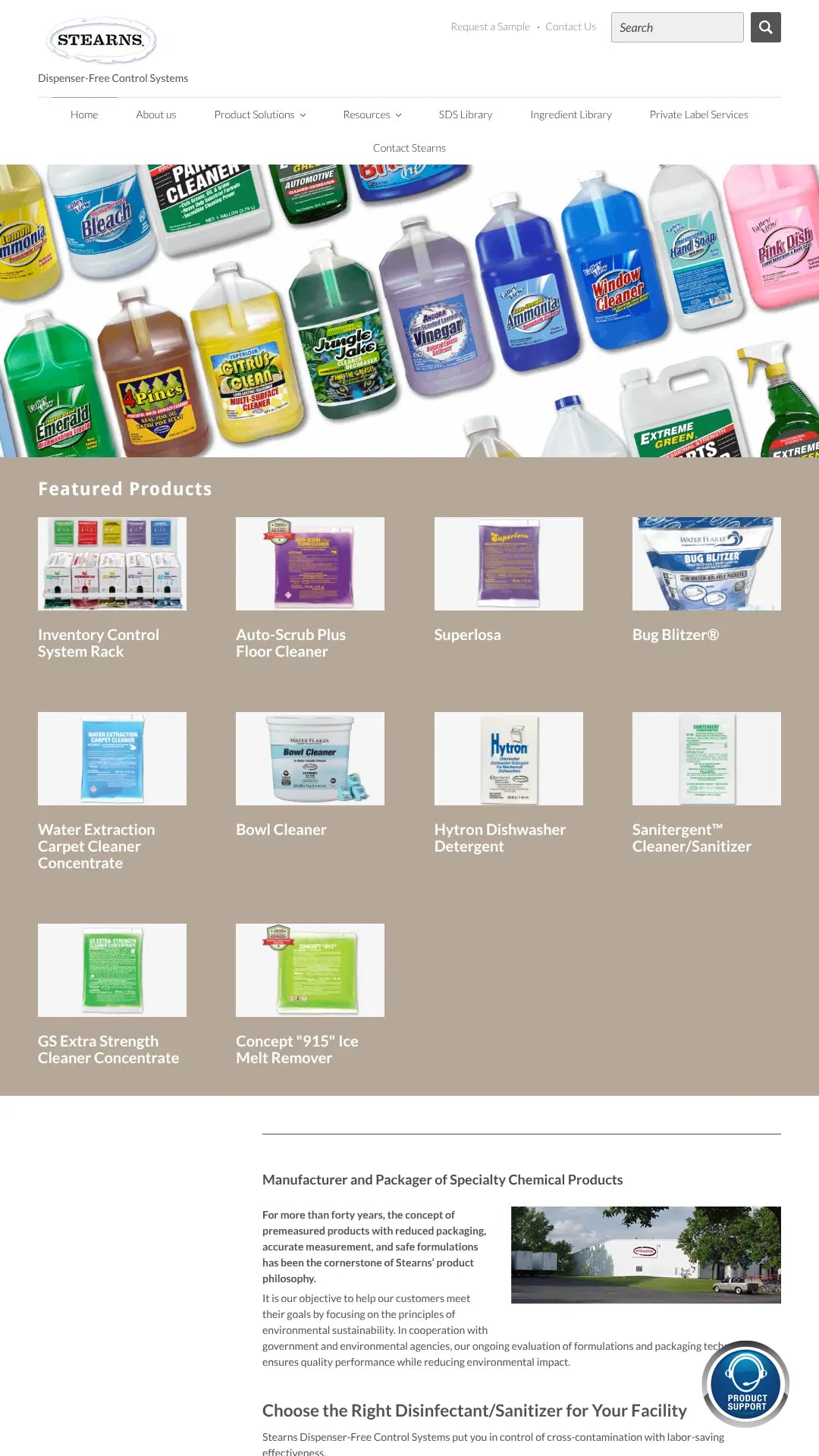 Screenshot: the Stearns Packaging website.
