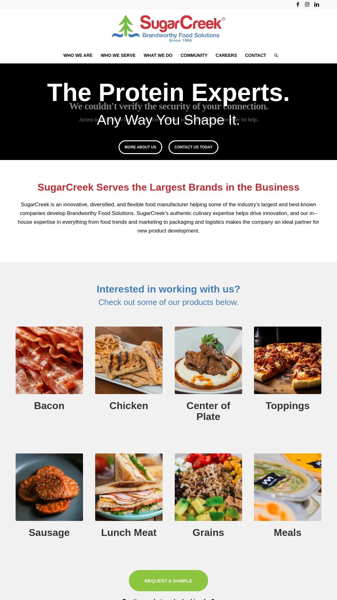 Screenshot: the SugarCreek website.
