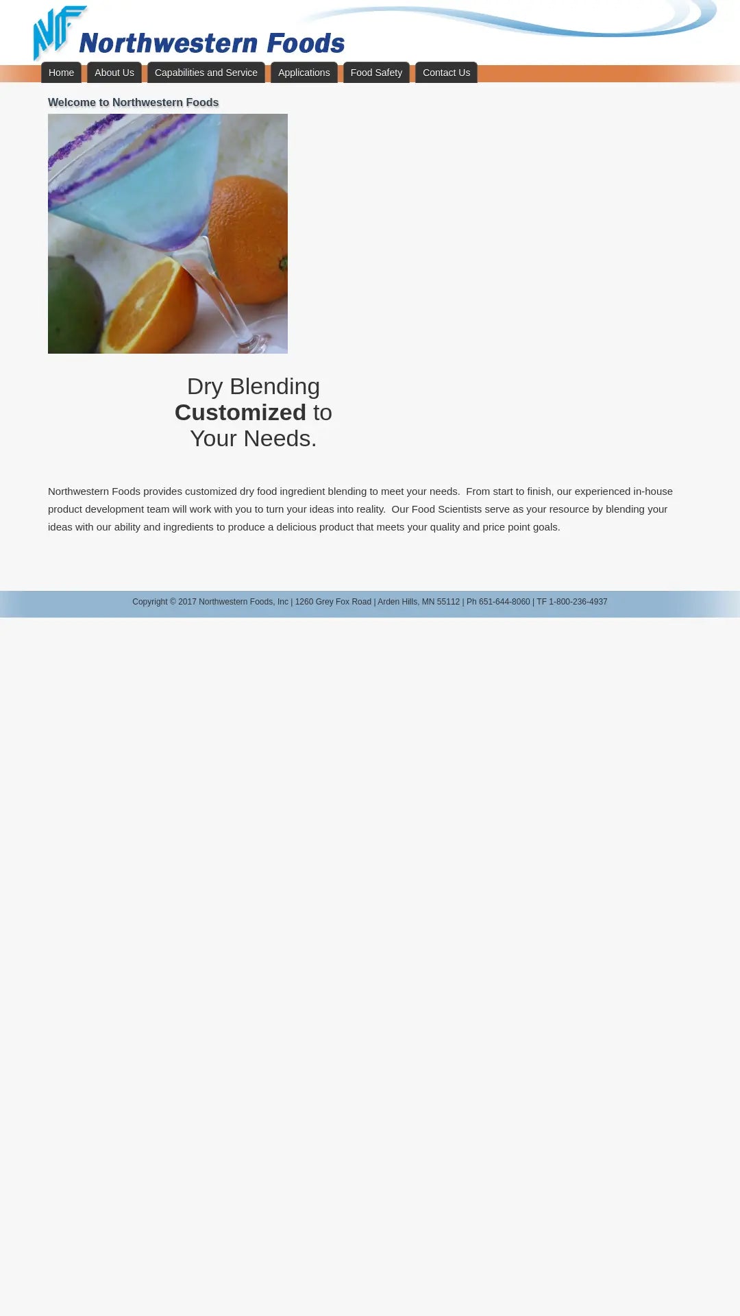 Screenshot: the Northwestern Foods website.