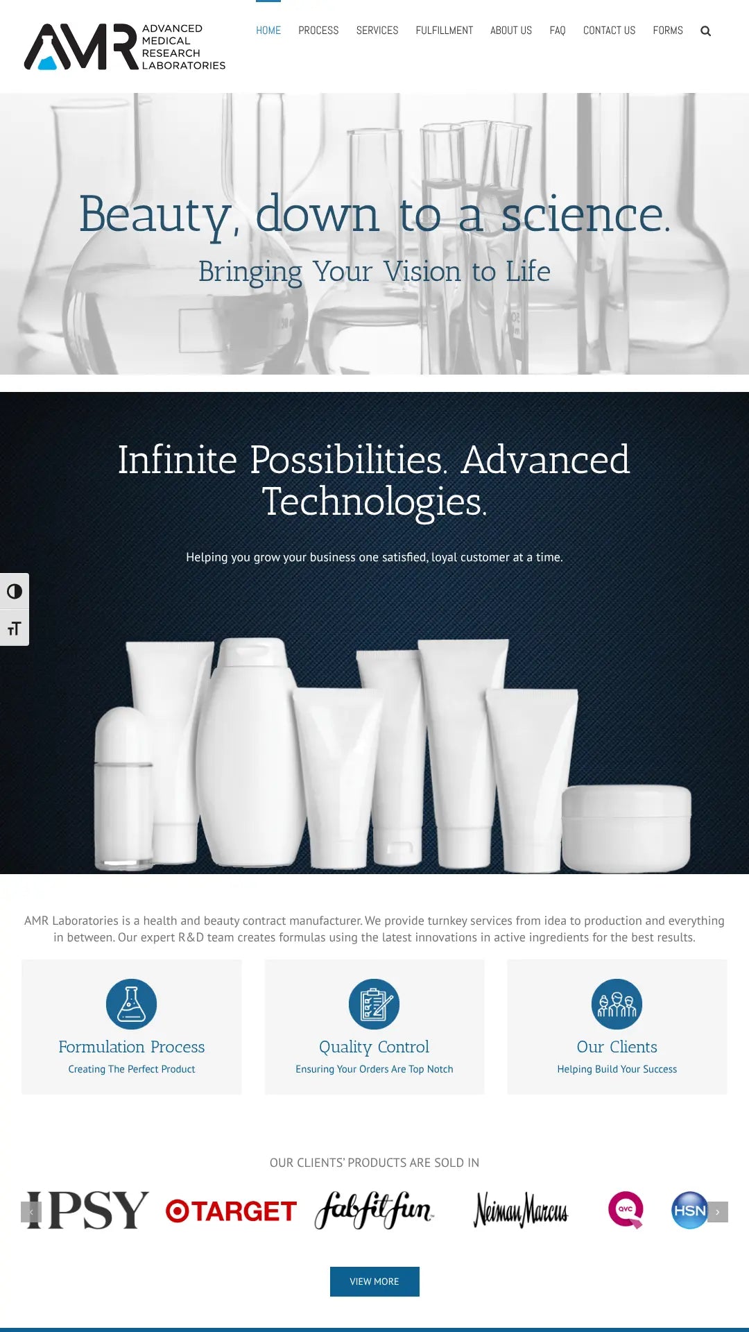 Screenshot: the AMR Laboratories website.