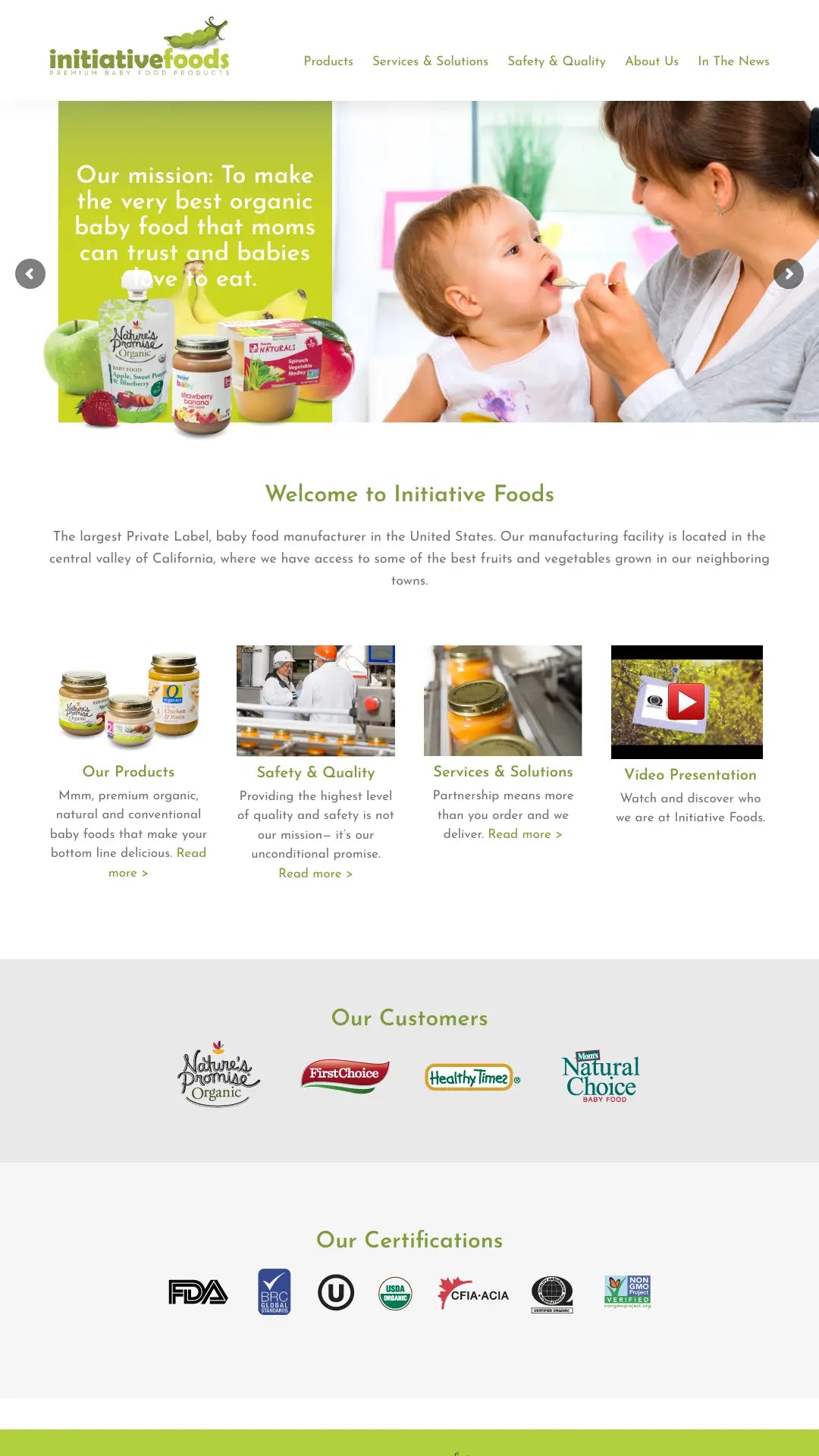 Screenshot: the Iniative Foods website.