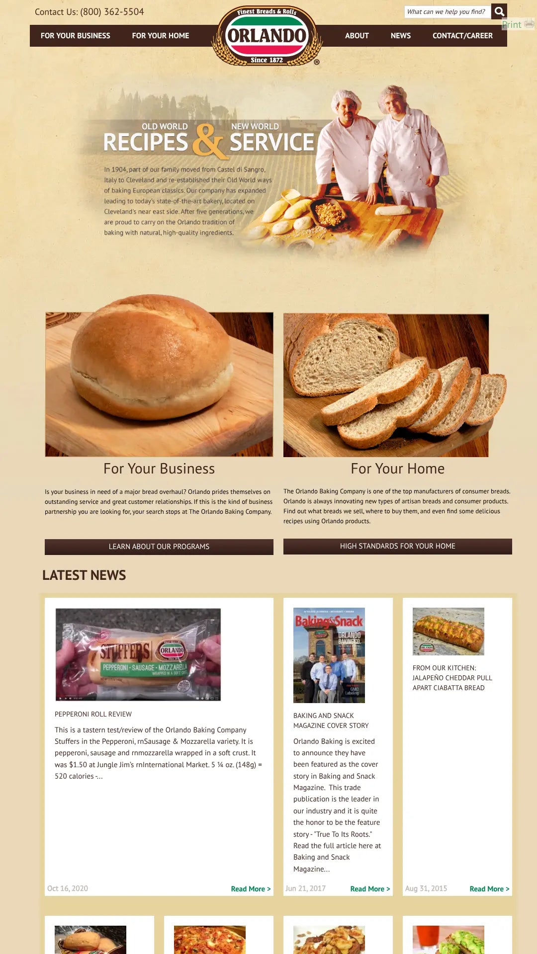 Screenshot: the Orlando Baking Company website.