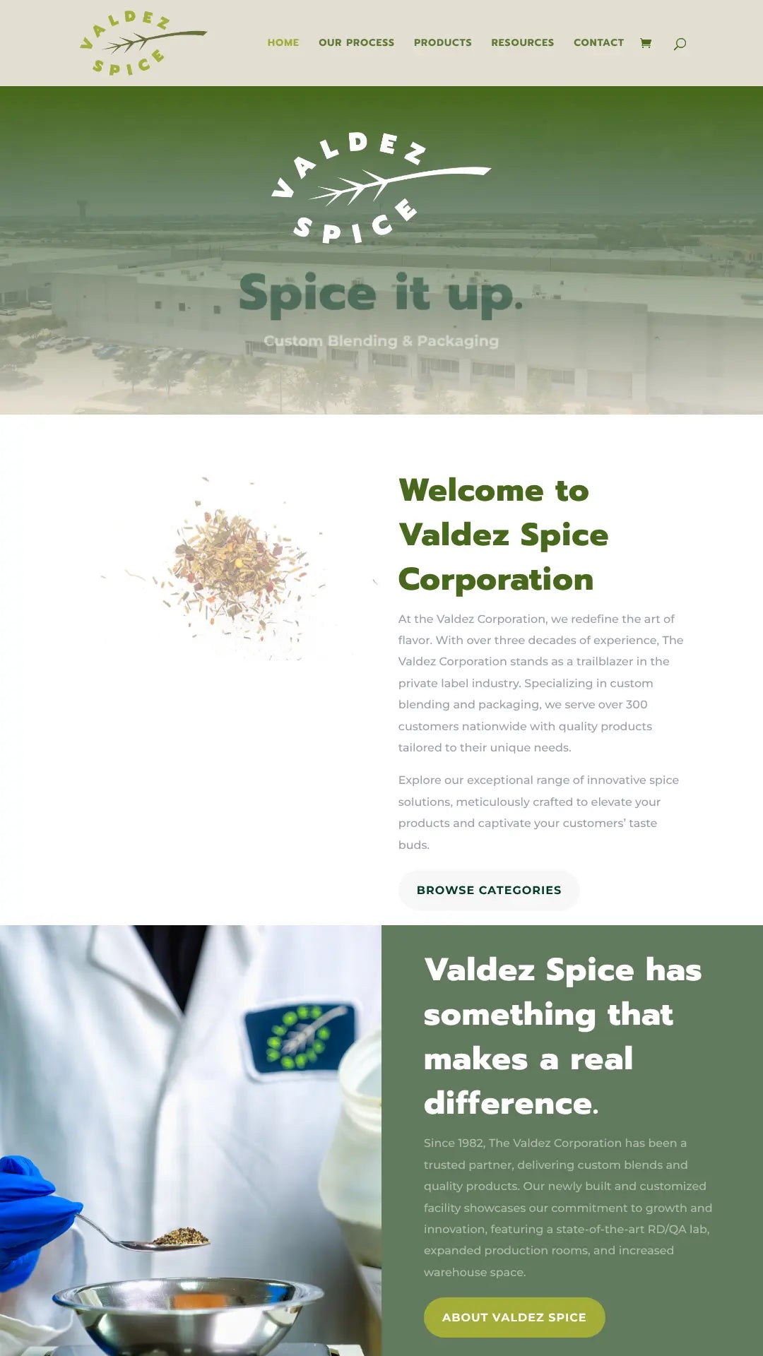 Screenshot: the Valdez Spice website.