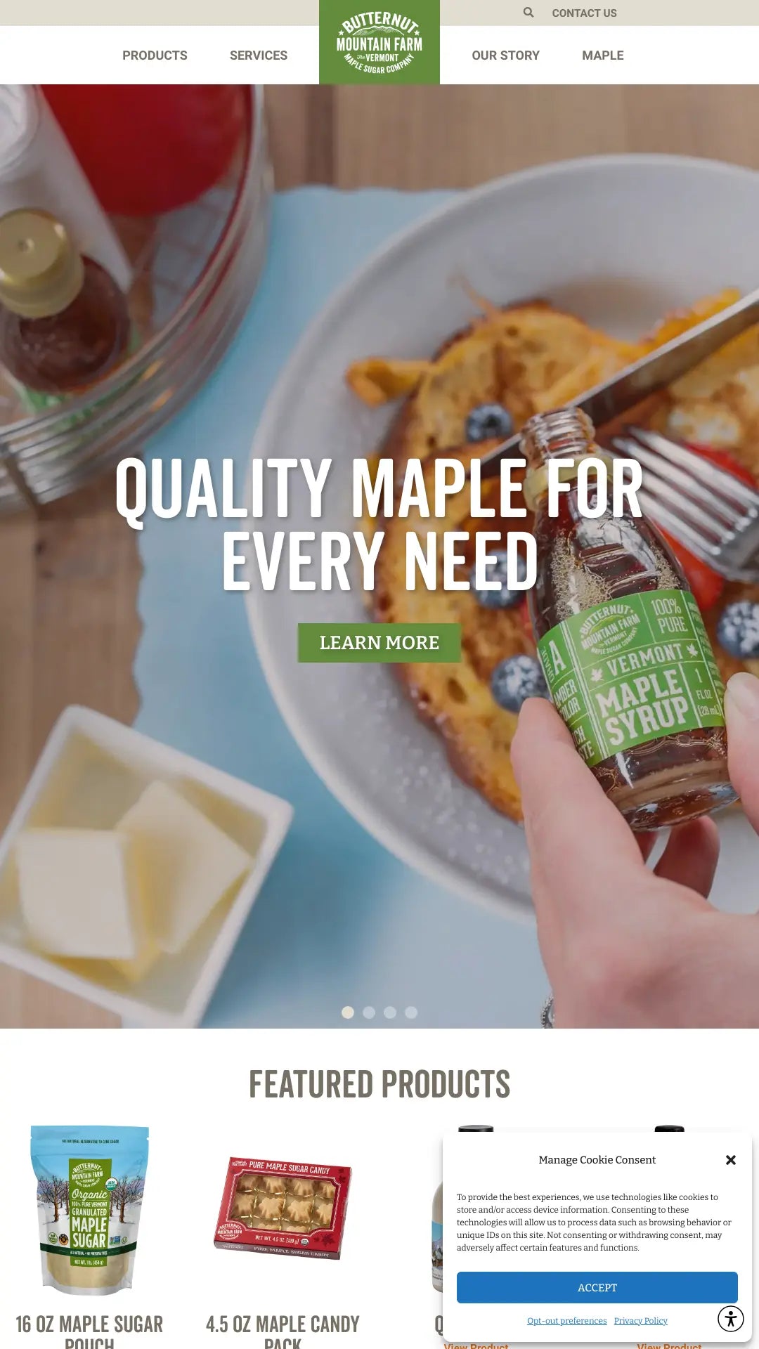 Screenshot: the Butternut Mountain Farm website.
