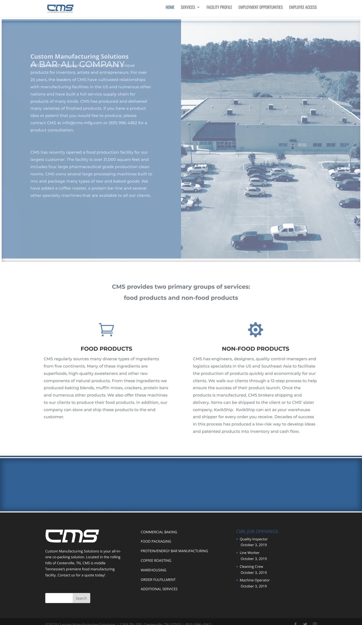 Screenshot: the Custom Manufacturing Solutions website.