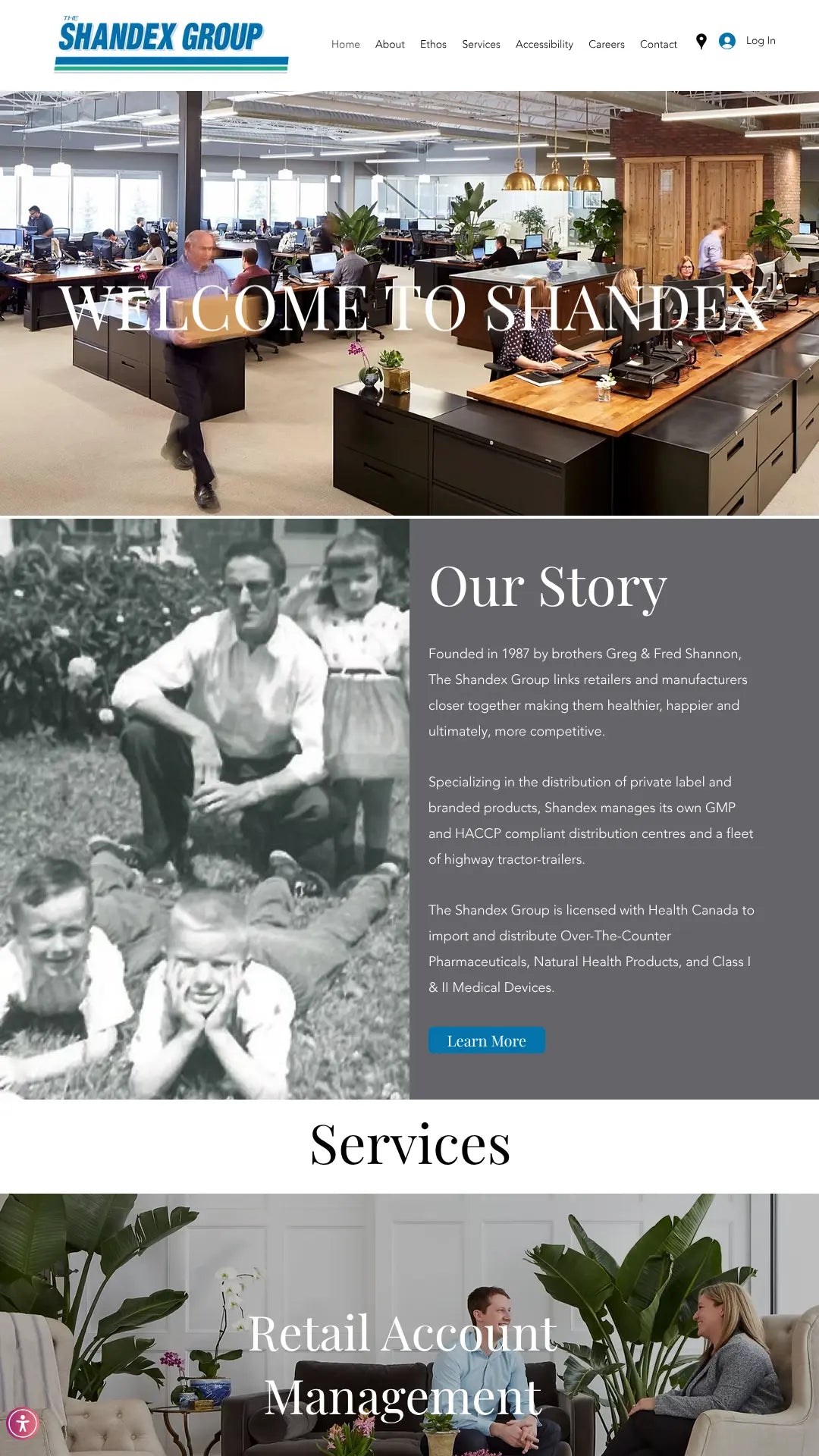Screenshot: the Shandex website.