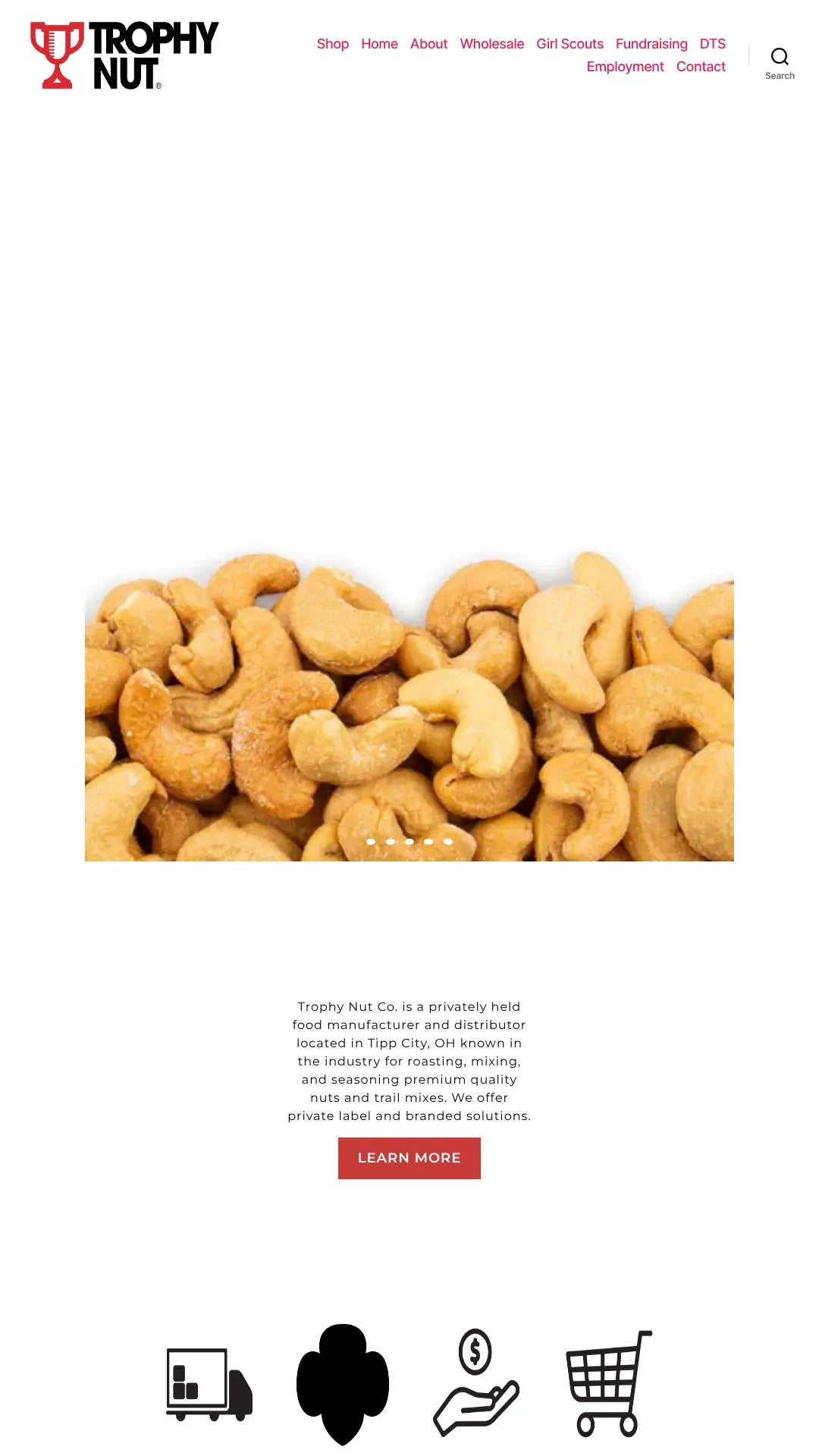 Screenshot: the Trophy Nut Company website.