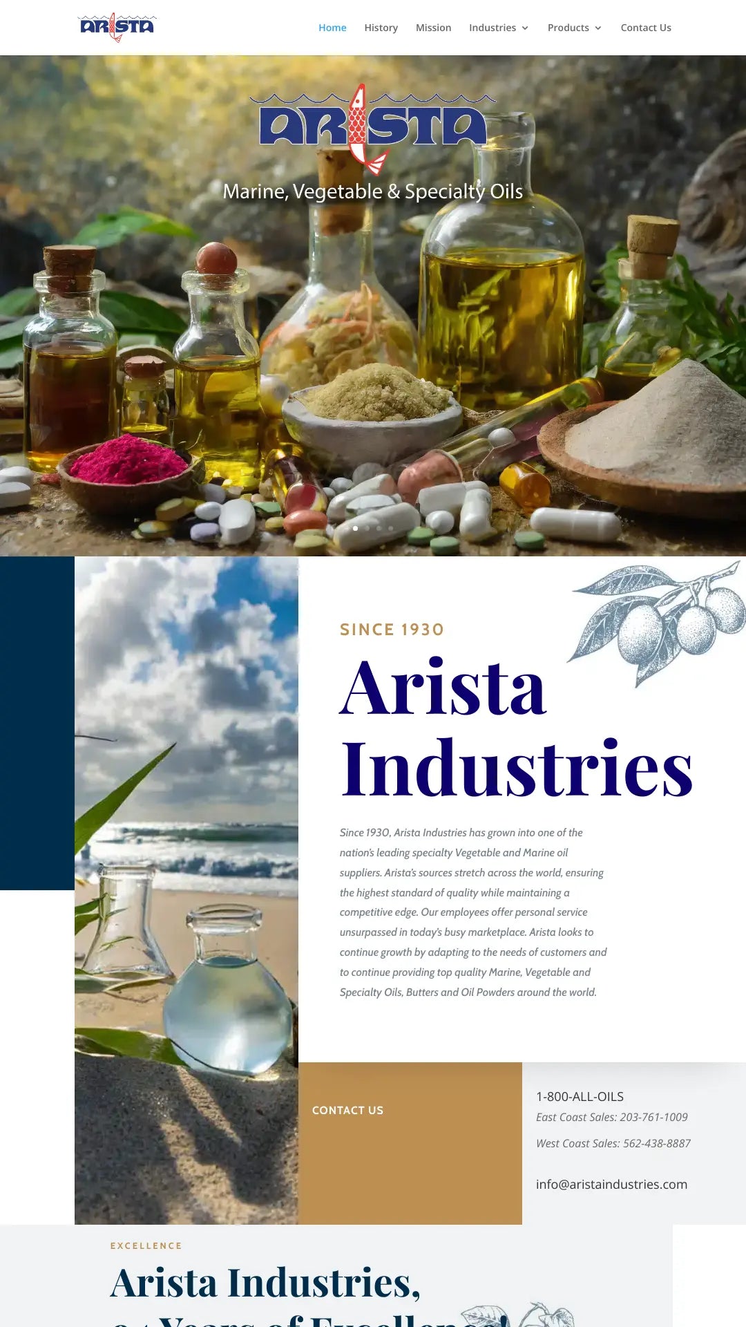 Screenshot: the Arista Industries Inc website.