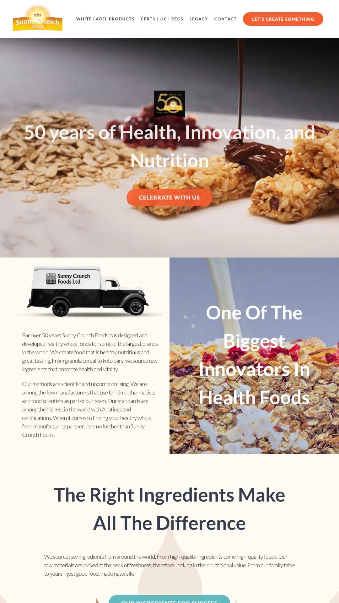 Screenshot: the Sunny Crunch Foods website.