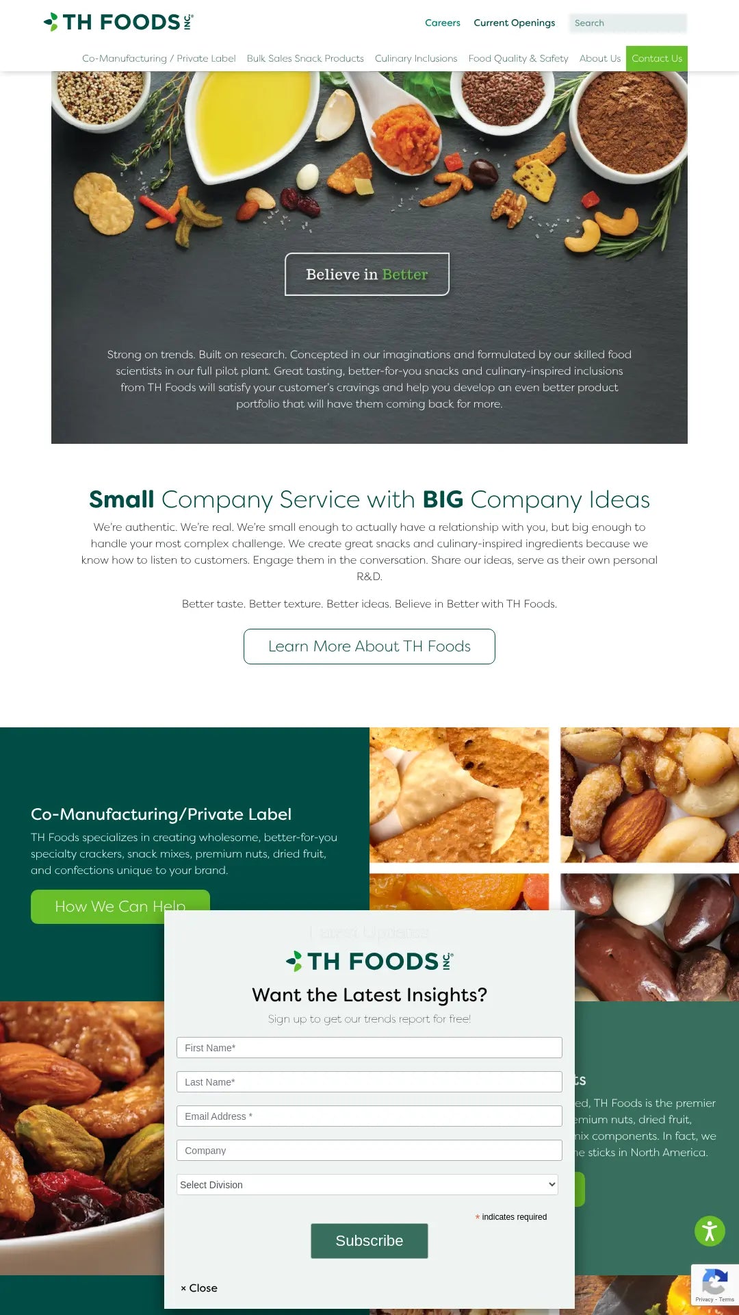 Screenshot: the TH Foods Inc. website.