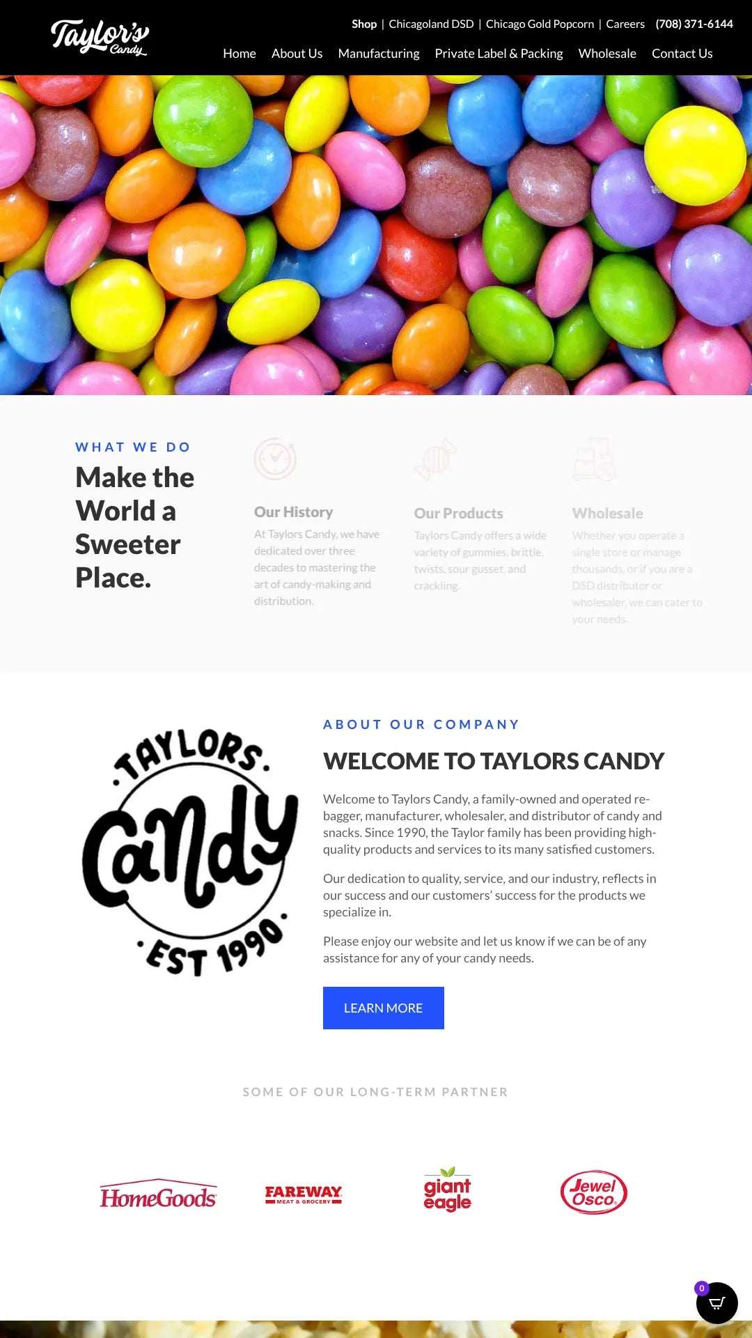 Screenshot: the Taylors Candy, Inc. website.