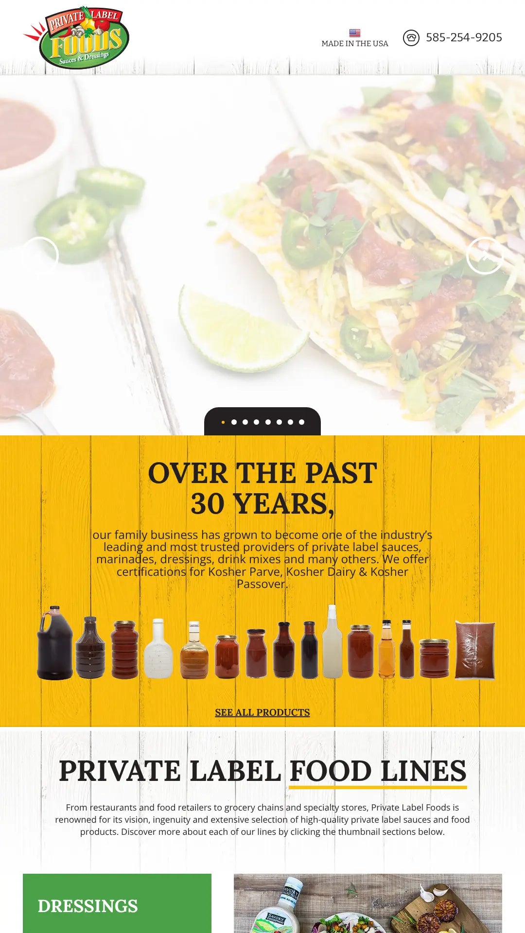 Screenshot: the Private Label Foods website.