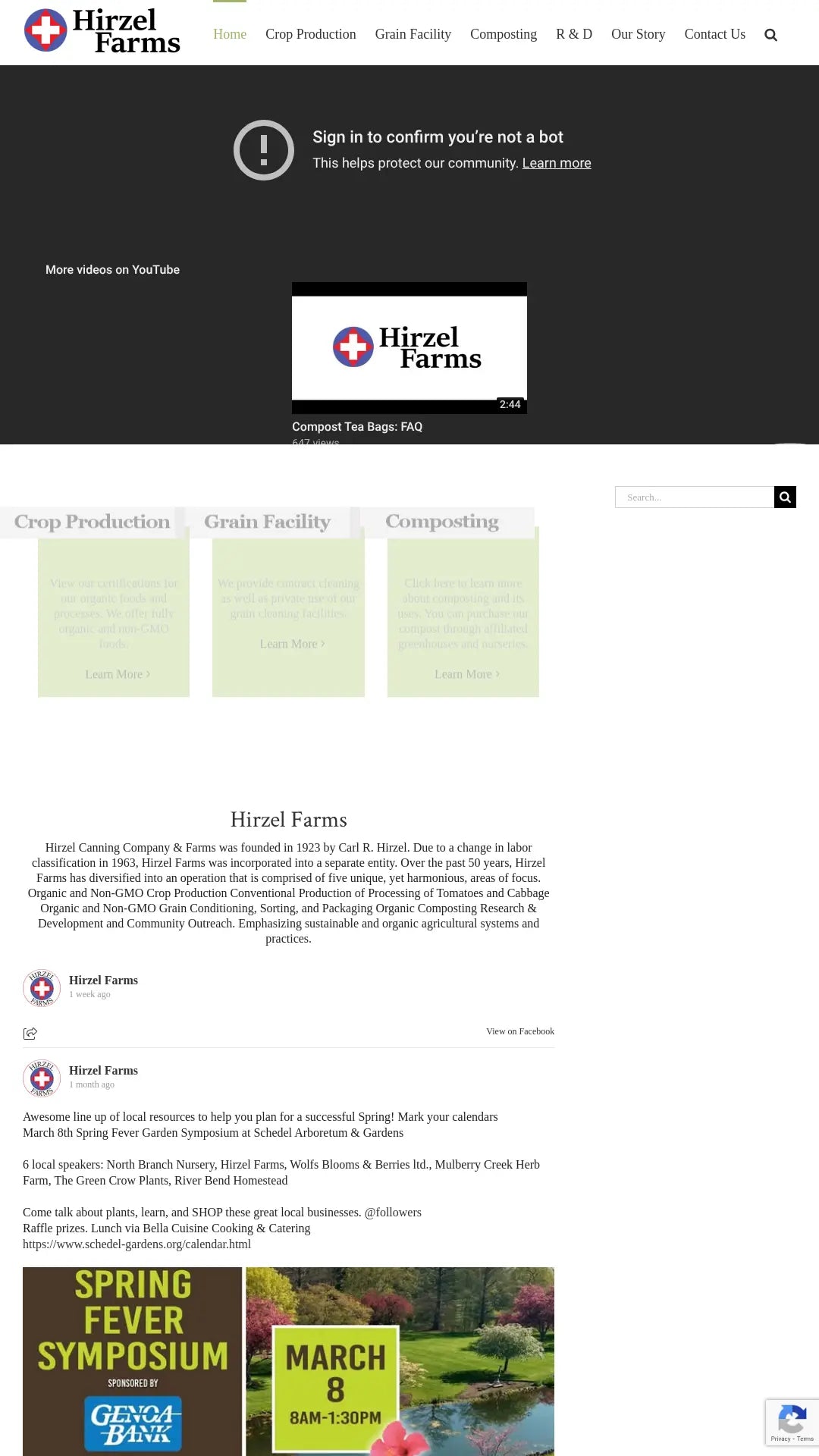 Screenshot: the Hirzel Farms website.