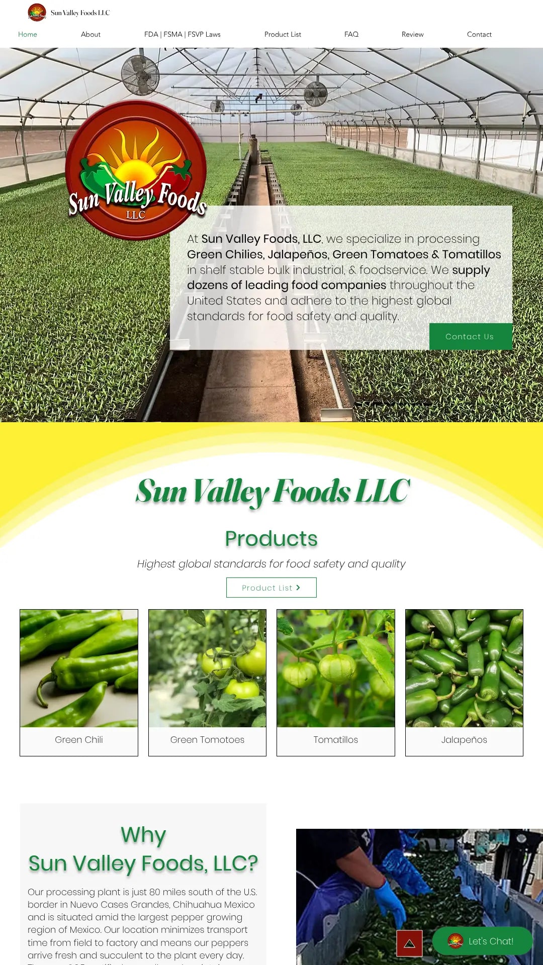 Screenshot: the Sun Valley Foods, LLC website.