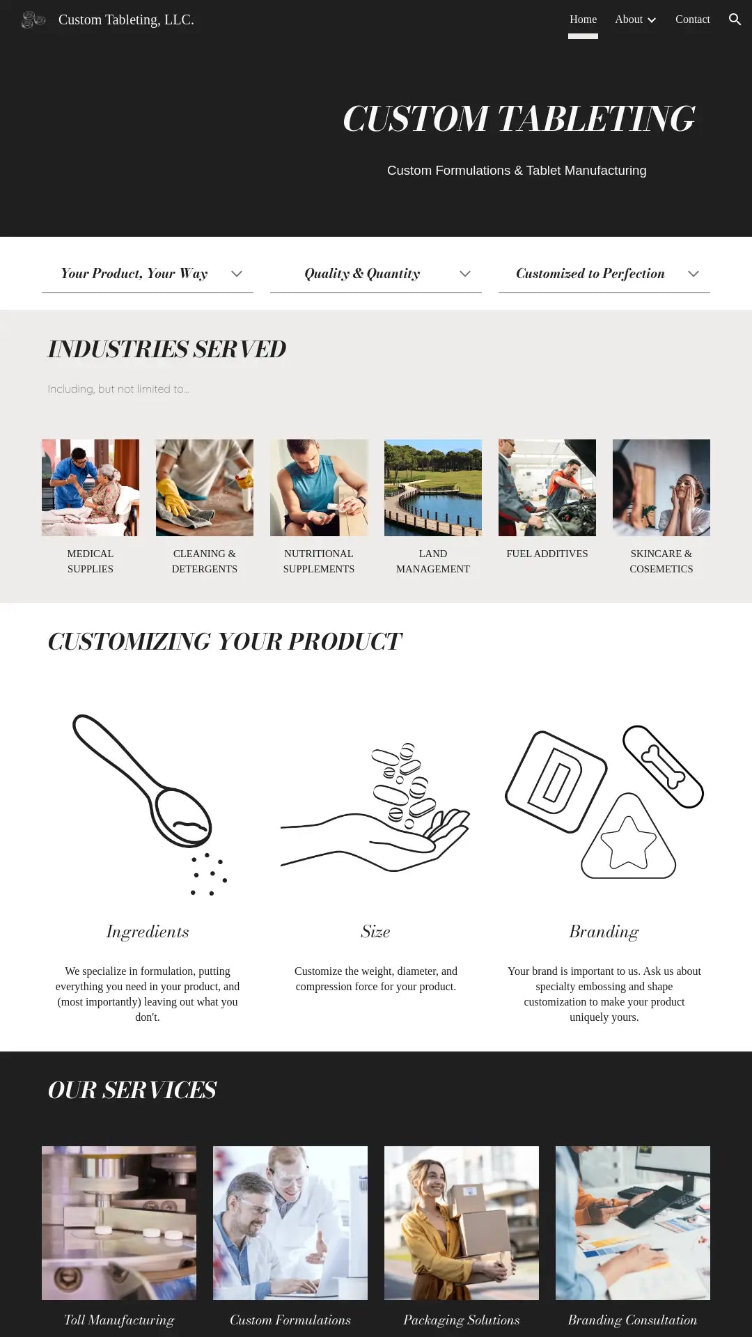 Screenshot: the Custom Tableting, LLC. website.