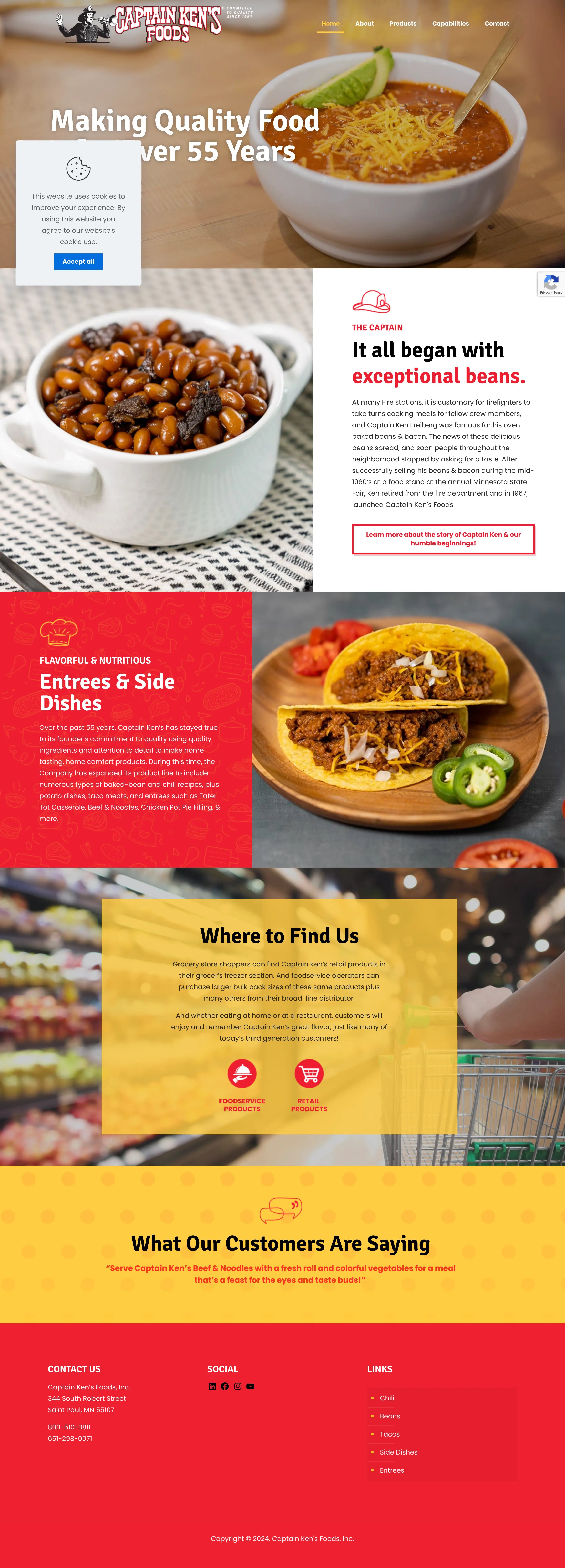 Screenshot: the Captain Kens Foods website.