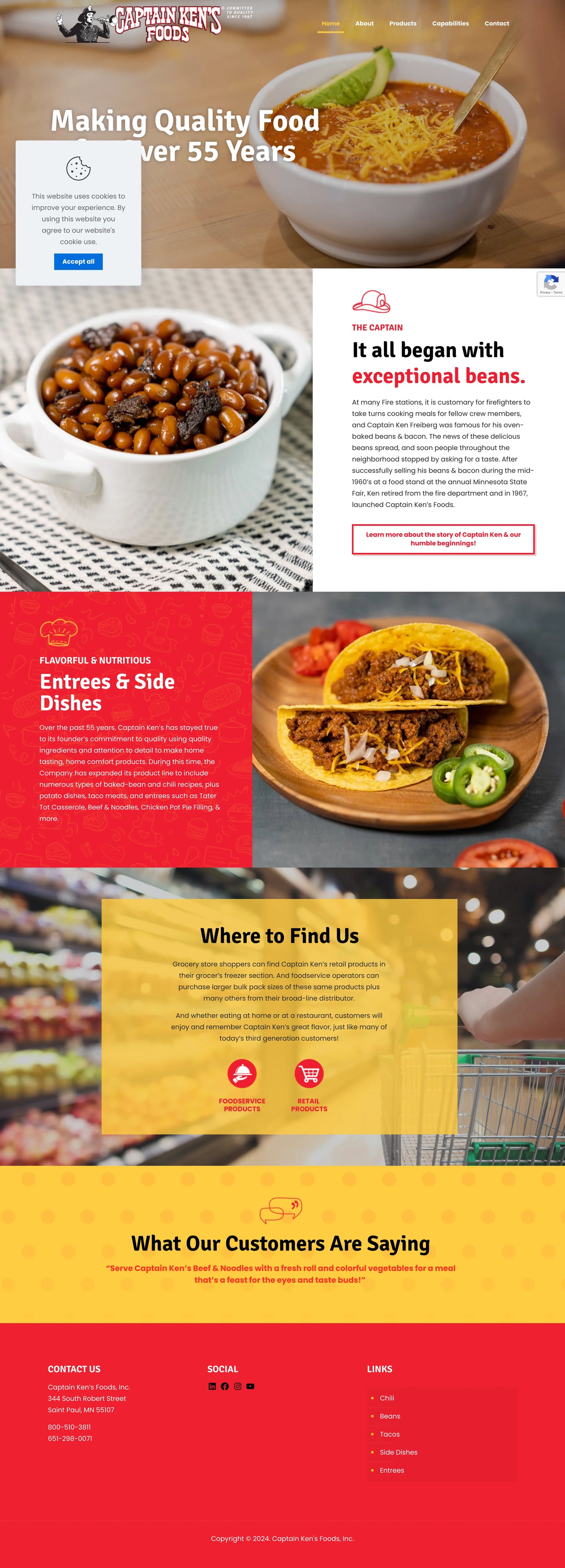 Screenshot: the Captain Kens Foods website.