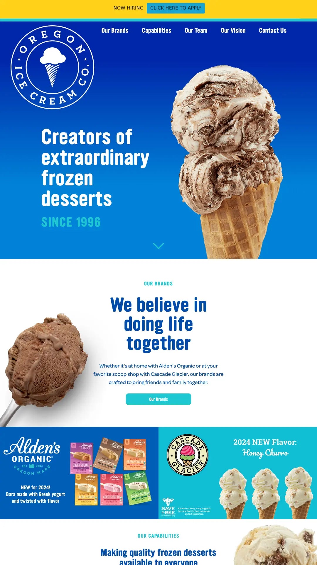 Screenshot: the Oregon Ice Cream Company website.