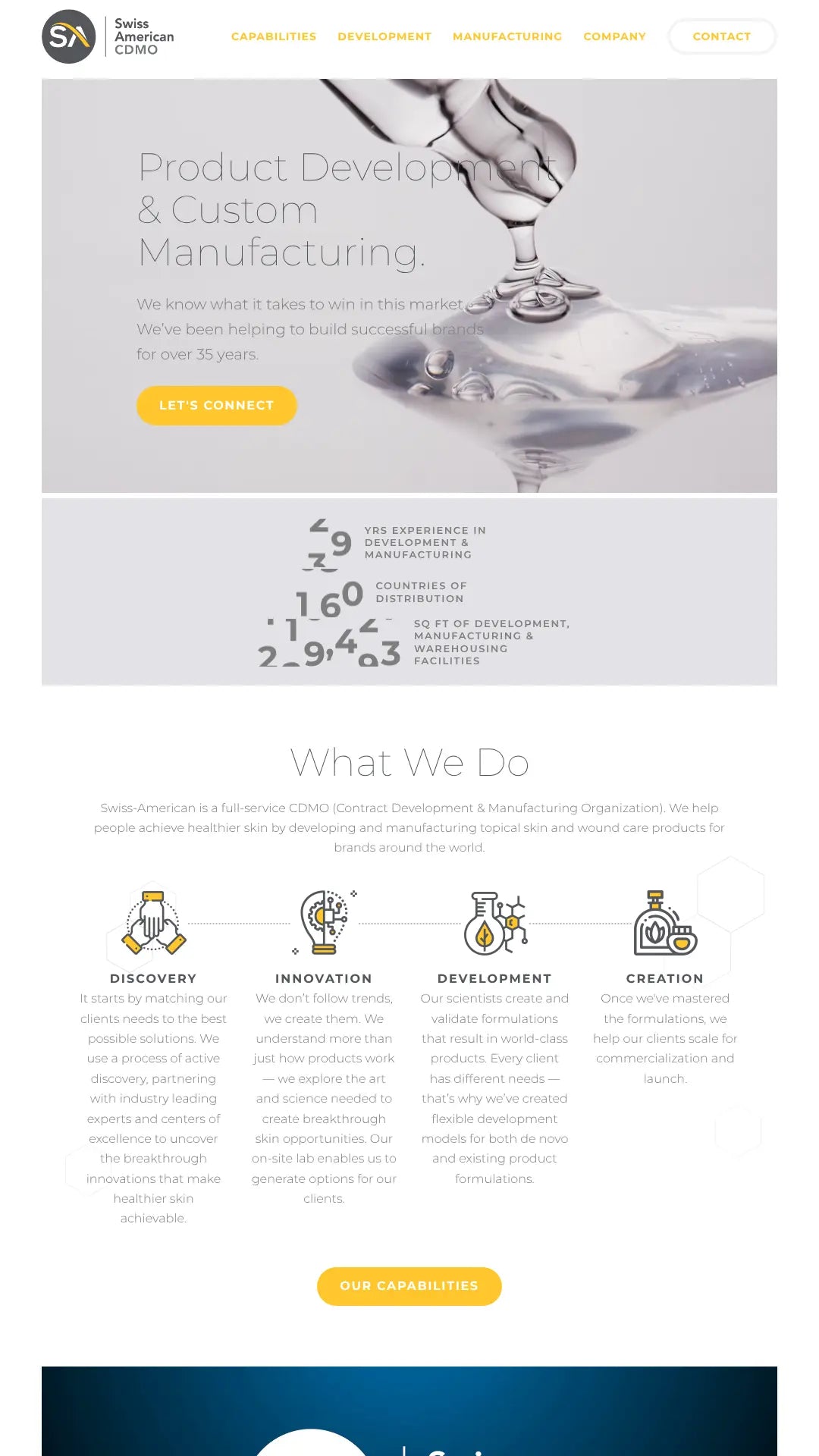 Screenshot: the Swiss American CDMO website.